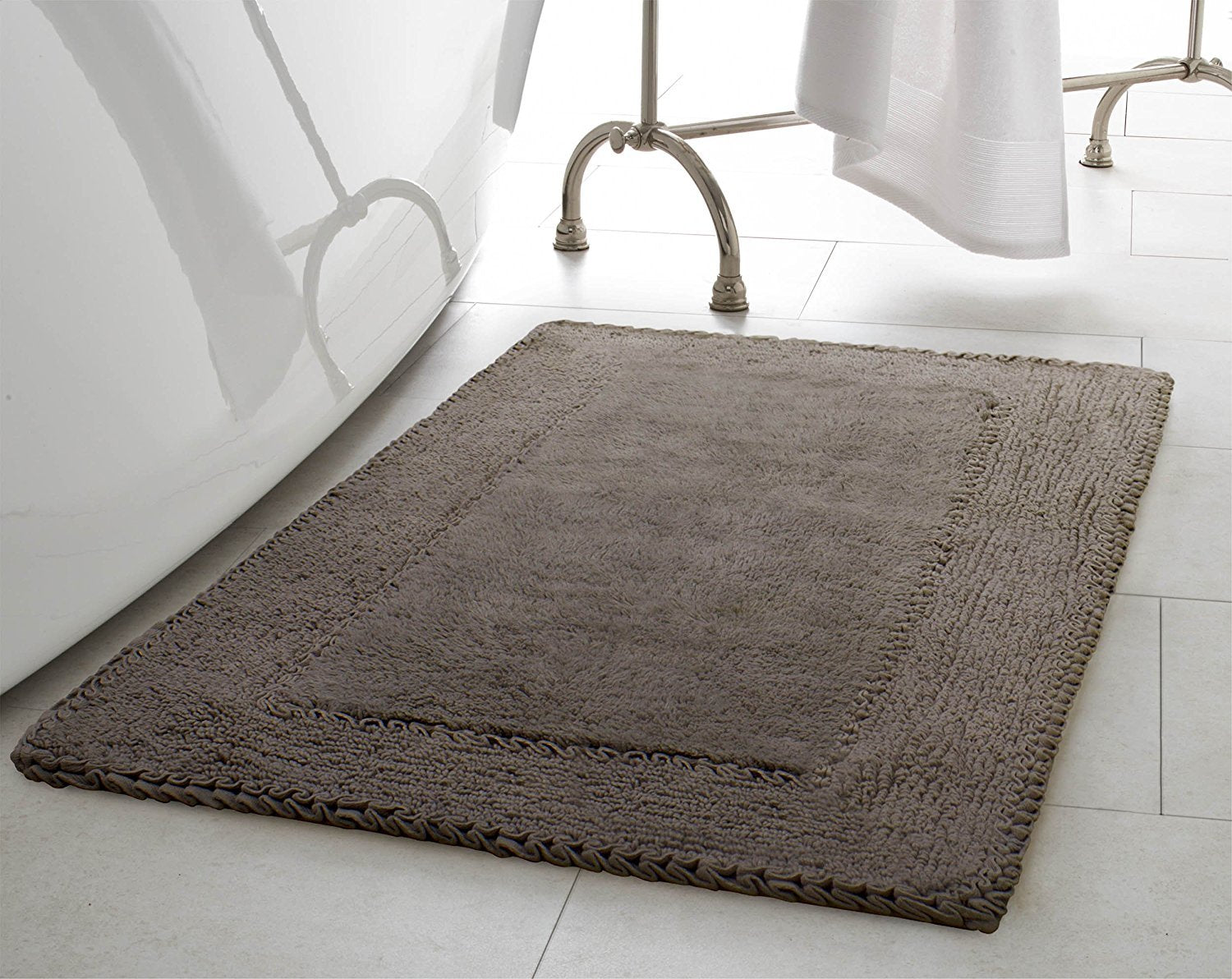 Laura Ashley Ruffle Cotton 2-Piece Bath Rug Set, Dark Gray