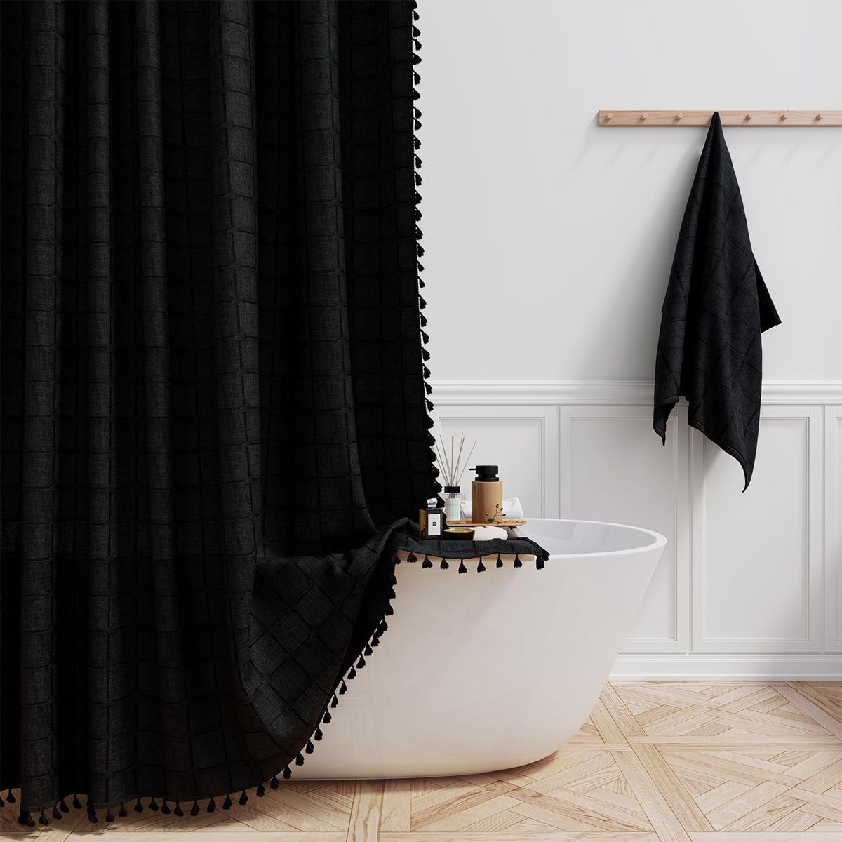 Bttn Stall Fabric Shower Curtain - 54 X 78 Inches Boho Linen Heavy Duty Tassel Shower Curtain Set With 10 Hooks, Narrow Rustic M
