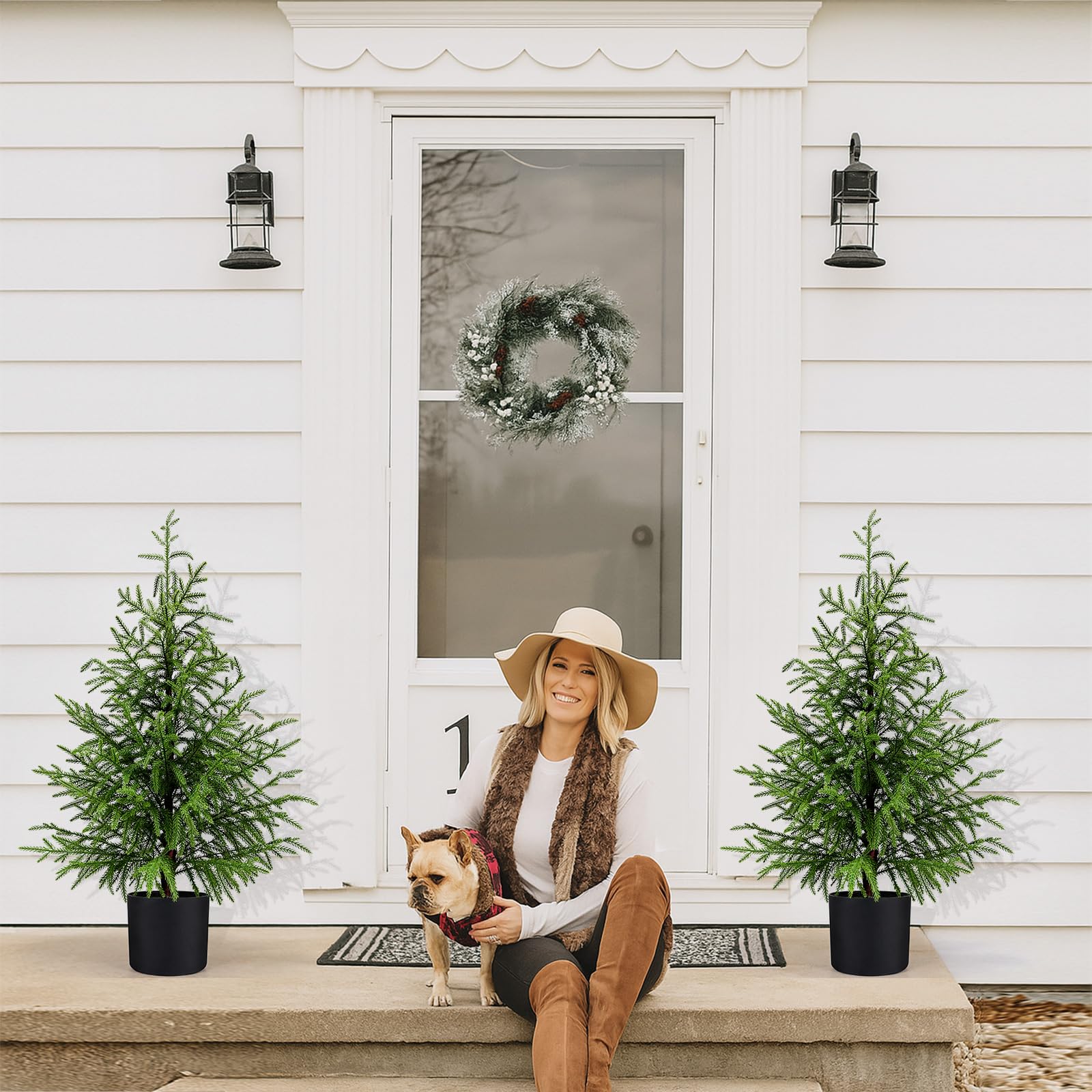 ENVEN Norfolk Pine Christmas Tree Realistic Faux Greenery for Tabletop Mantel Entryway Holiday or Year Round Home Decor (3FT-2Pa