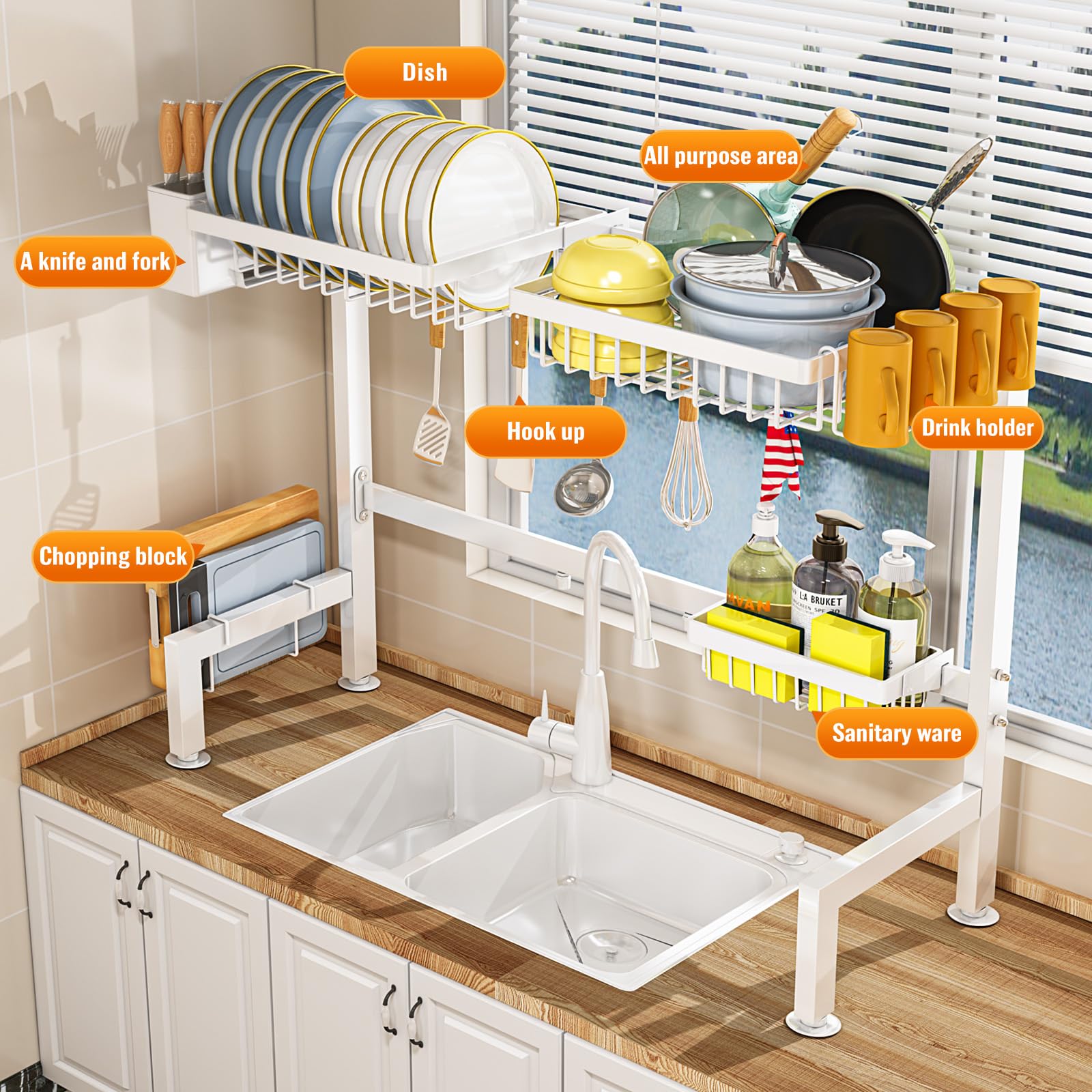 Yklslh Extensible Large Over The Sink Drying Rack Suitable For Most Sinks (24.8 -35.4) Adjustable Large Capacity Dish Drying