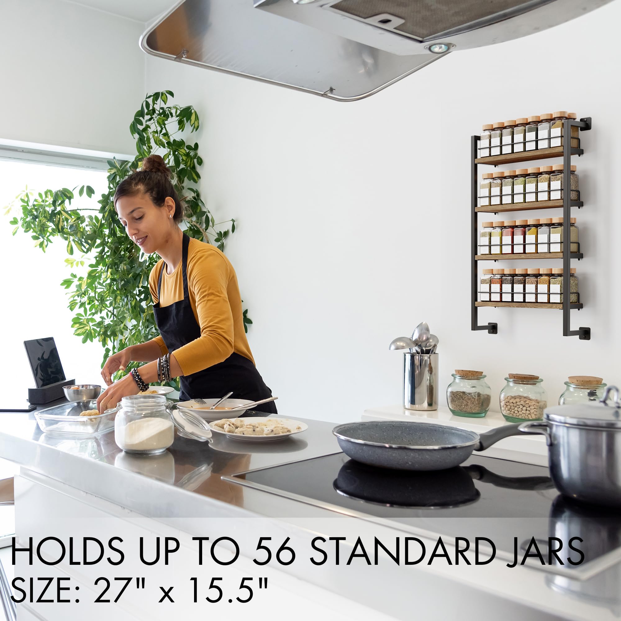 Zicoto Space Saving Spice Rack Organizer Shelf For Wall Mount - Easy To Install Modern Hanging Racks For Up To 56 Jars - Perfect