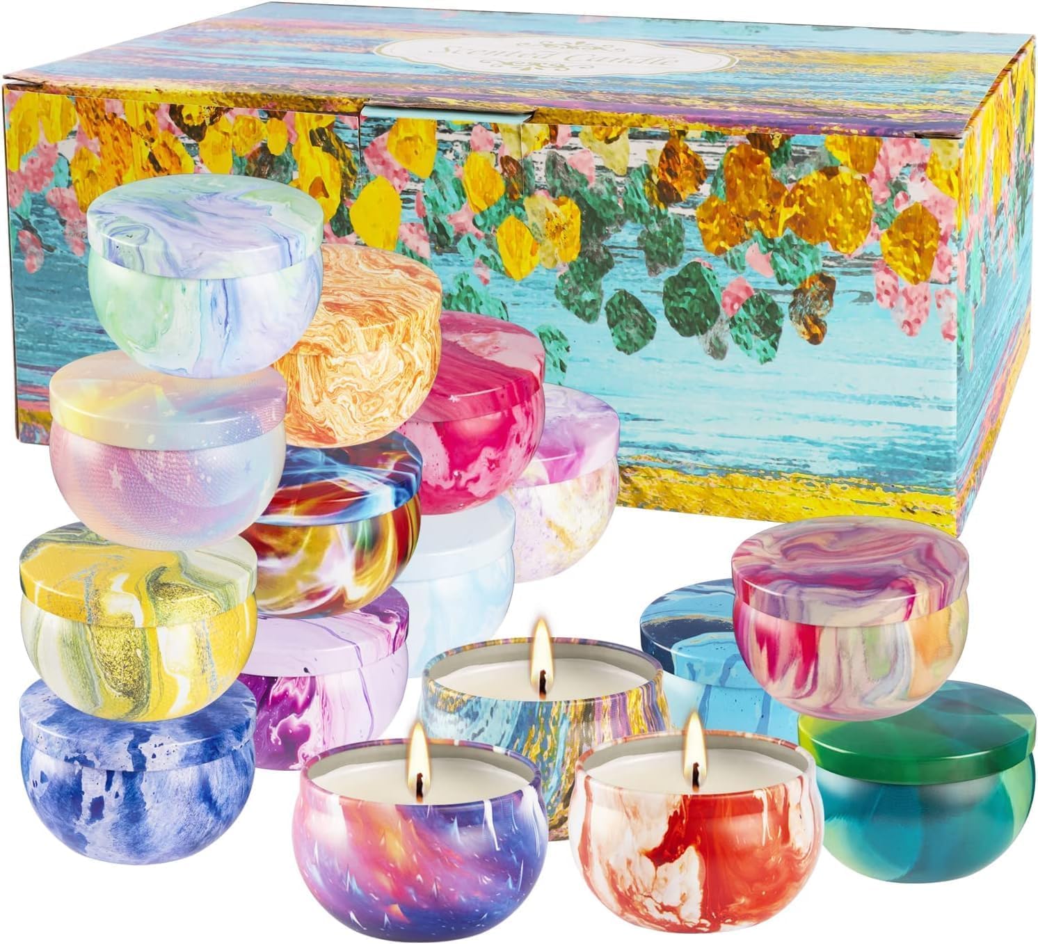 YOROXRG 16 Pack Scented Candles Gift Set 2.5oz Strong Fragrance Candles Natural Soy Wax Candles Portable Travel Tin Jar Candles