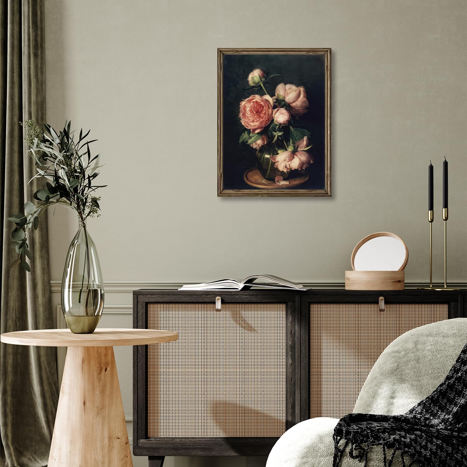 Dazzlewall Peony Flower Canvas Wall Art Moody Floral Poster Painting Dark Academia Aesthetic Decor For Bedroom Living Room Farmh