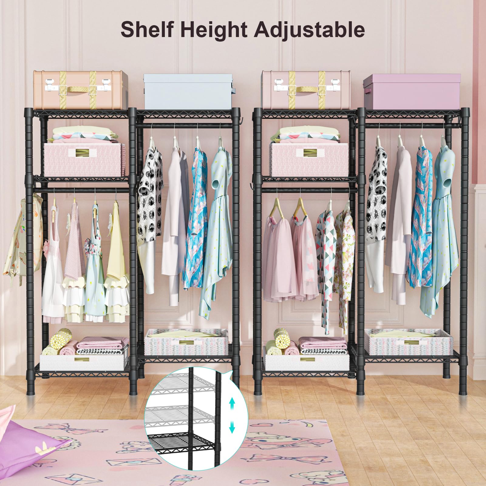 Ulif F1 Garment Rack For Kids, Baby, Students, And Children'S Room, 4 Tiers Freestanding And Portable Heavy Duty Closets, Small