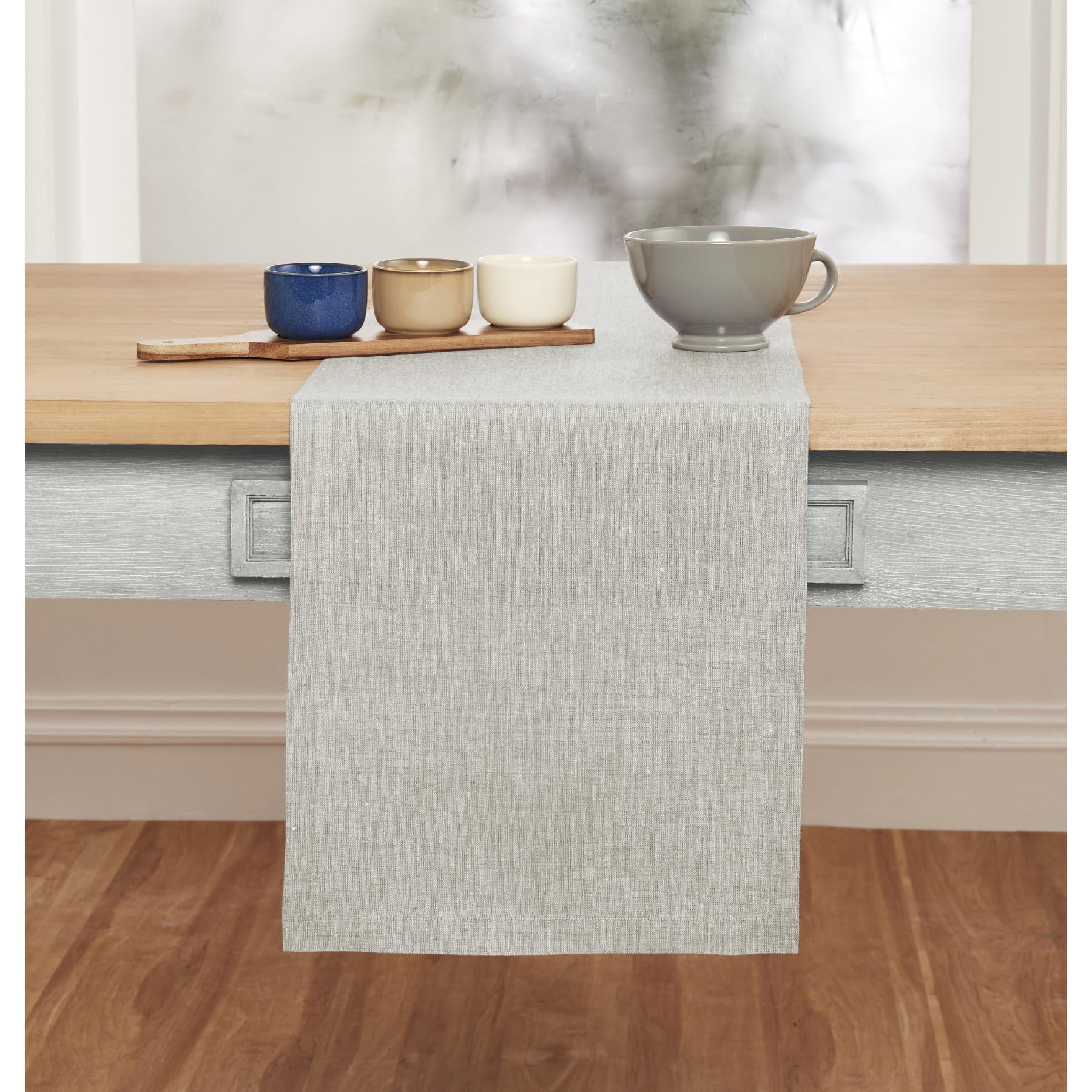 Solino Home Linen Table Runner 132 Inches Long - 100% Pure Linen Oyster Grey Table Runner 14 X 132 Inch - Machine Washable Dinin