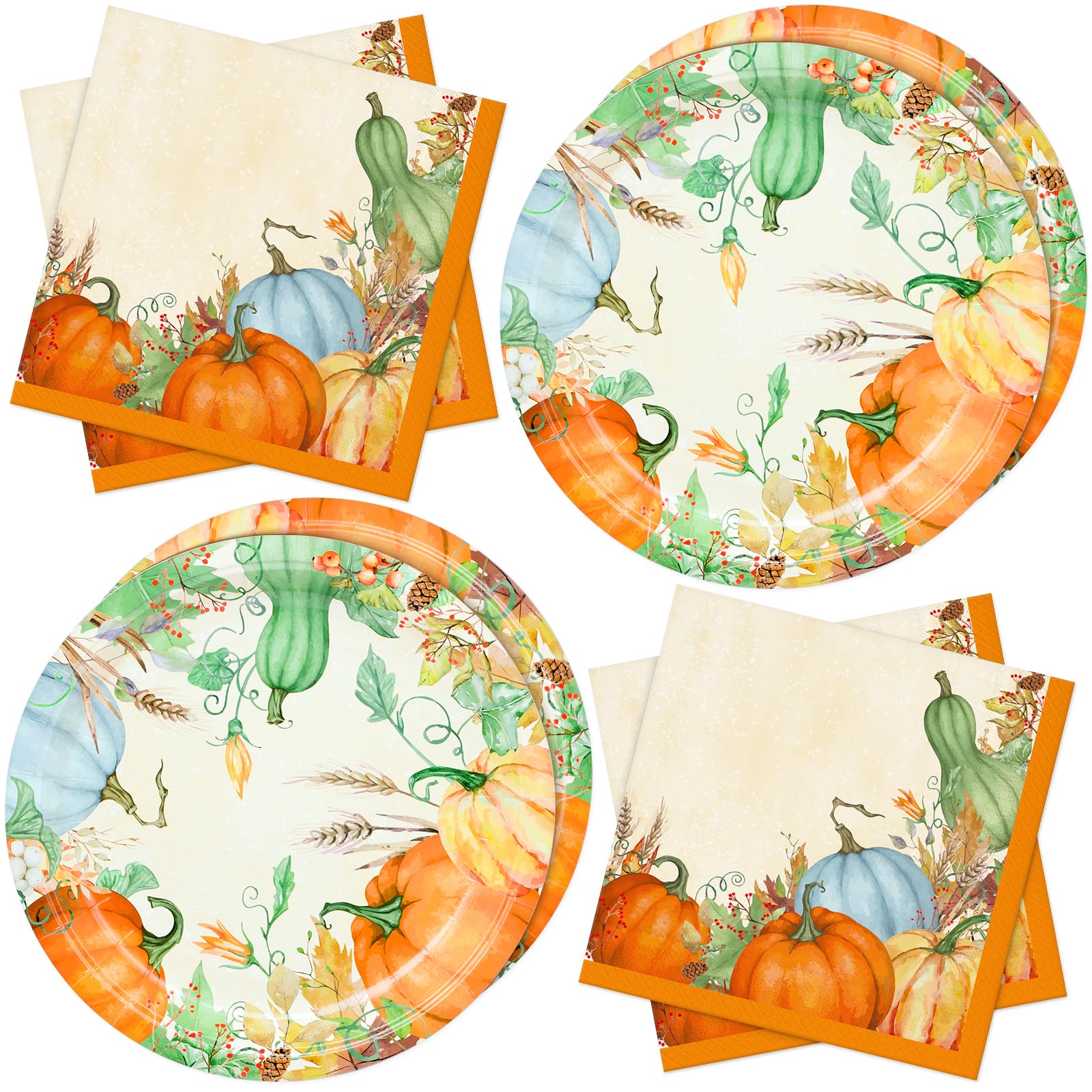 10in Thanksgiving Paper Plates Napkins Set Disposable Fall Party Dinnerware Serve 20 Person