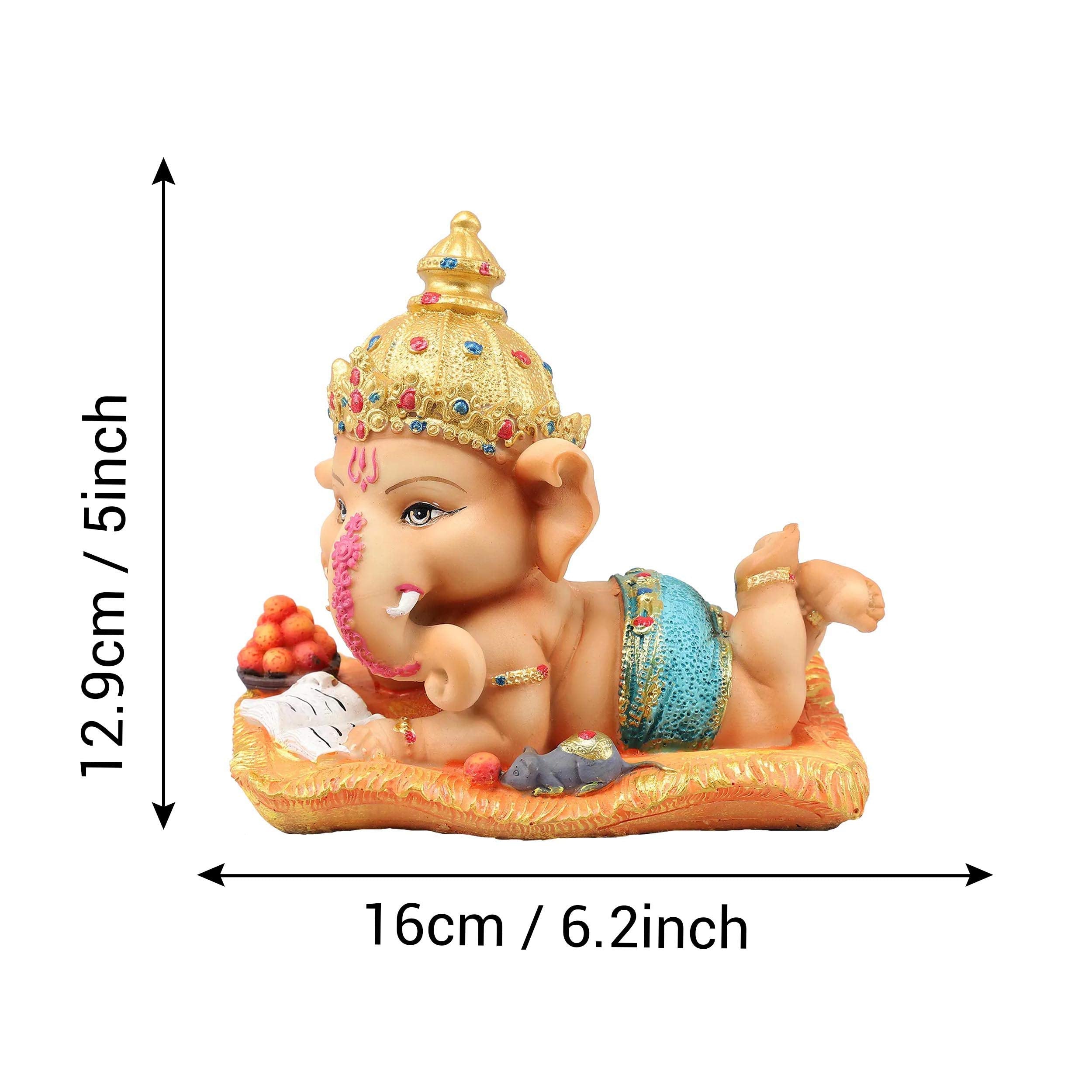 TIED RIBBONS Resin Decorative Ganesh Idol Statue Showpiece (Multi, 16 Cm X 12.9 Cm) - Decoration Items For Home Decor Mandir Tem
