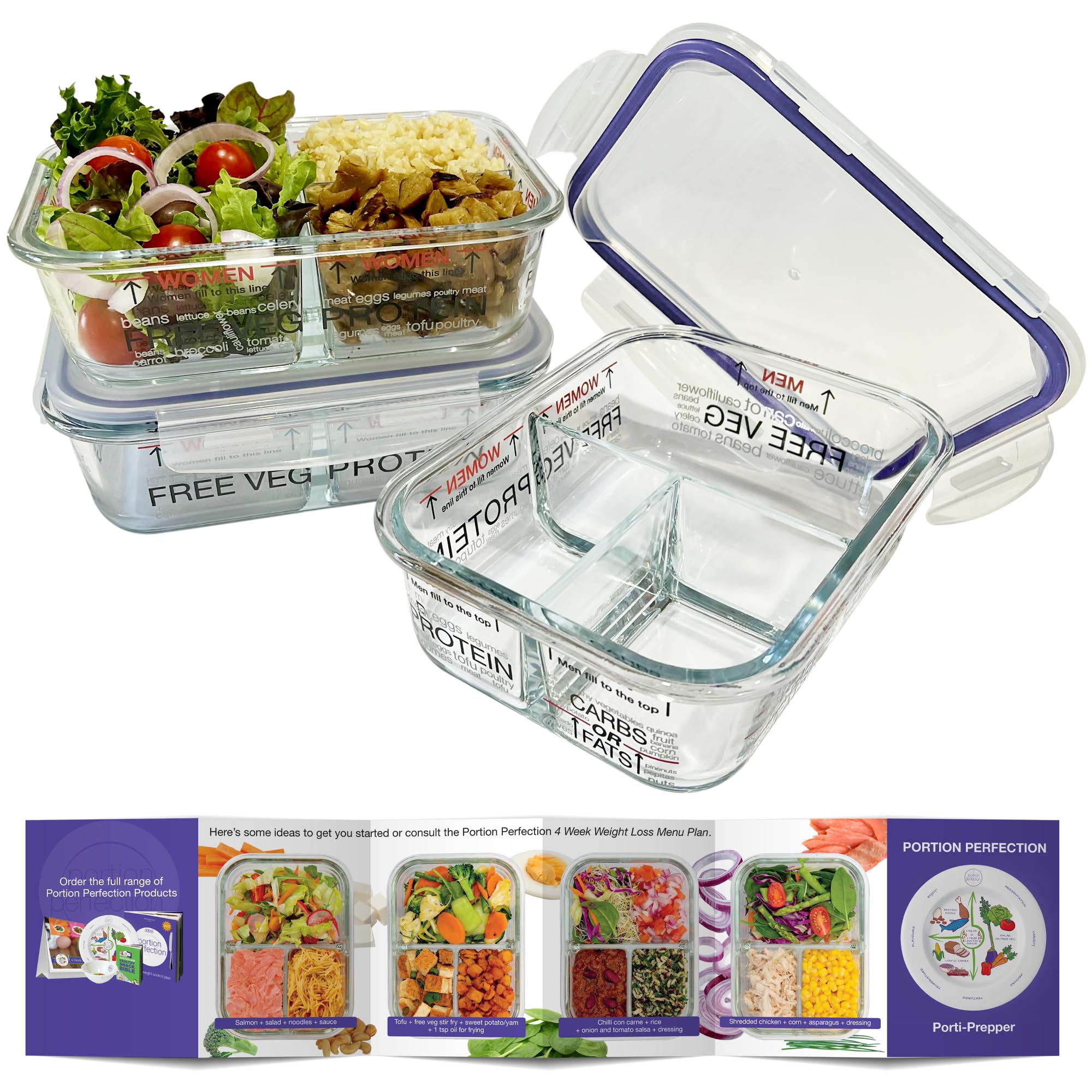Portion Perfection Portion Control Containers - Glass Oven Ready, Freezer Safe Meal Prep Containers Reusable for Food/Lunchbox 3