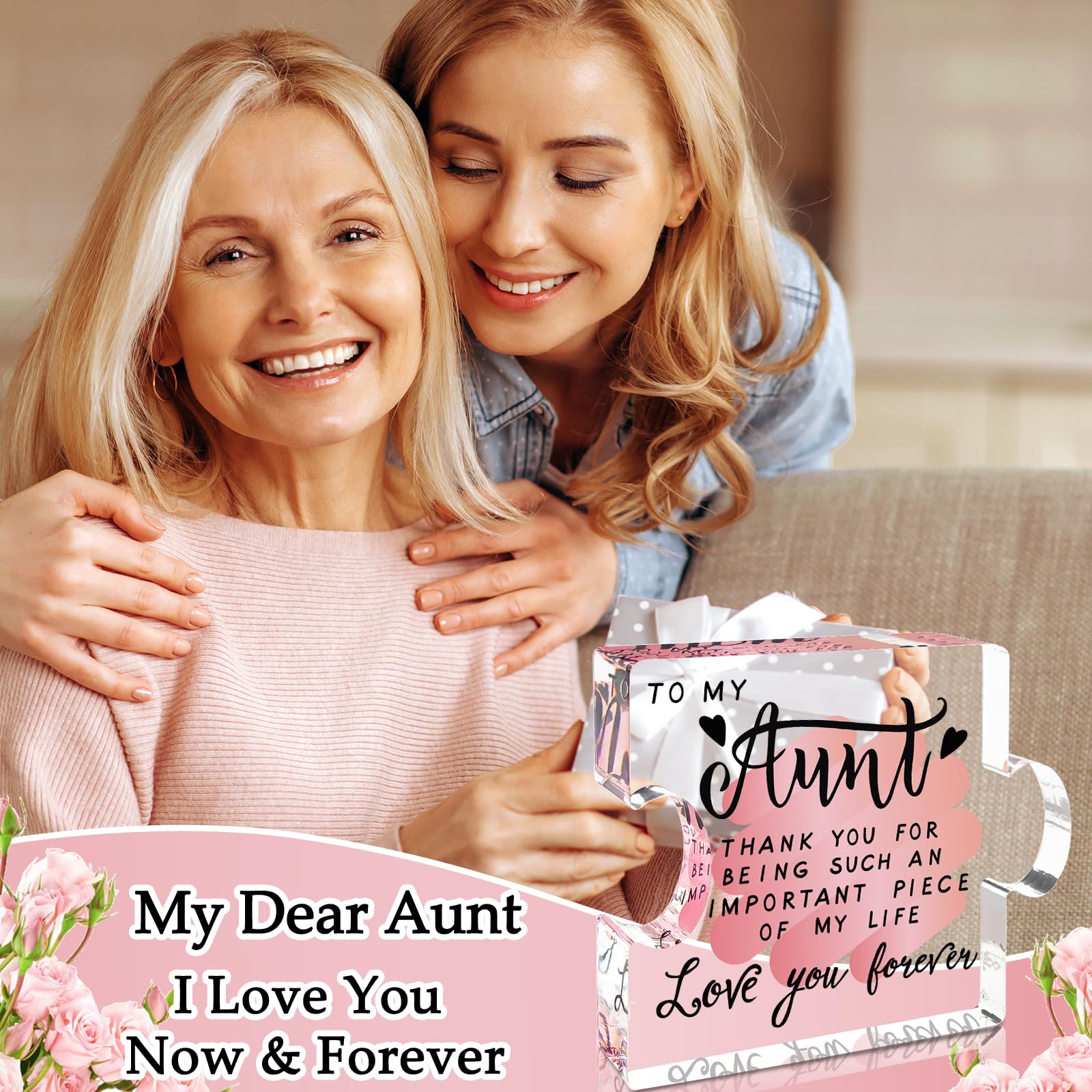 Aunt Gifts, Auntie Gift Ideas, Best Aunt Ever Gifts Acrylic Puzzle-Shaped Plaque Desk Decor for Aunt Birthday Gifts, Mother s D