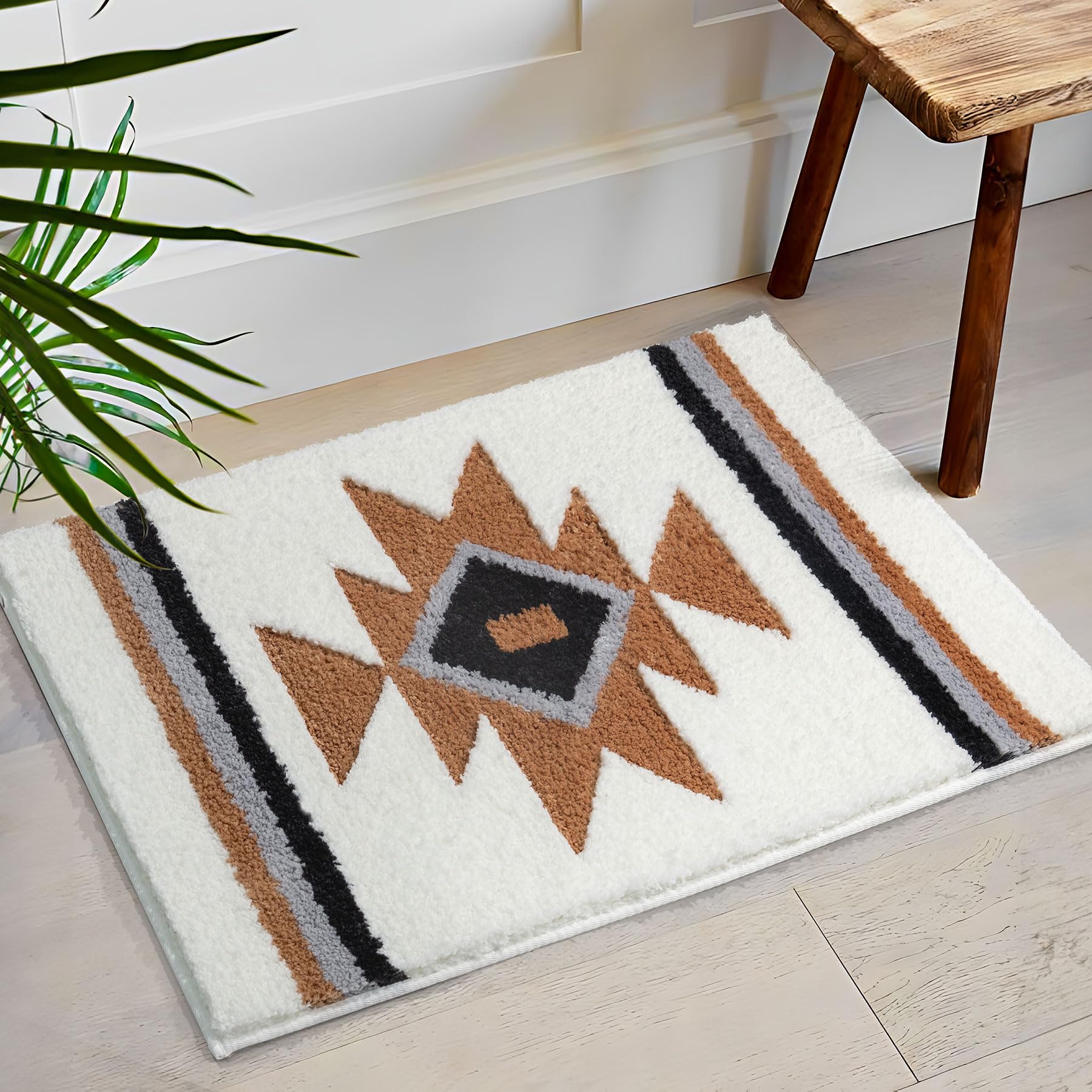 Tanvill Bathroom Rugs White Boho Bath Mat Non Slip, Soft Absorbent Microfiber Washable Bath Rug Floor Mat For Bathroom Shower Tu