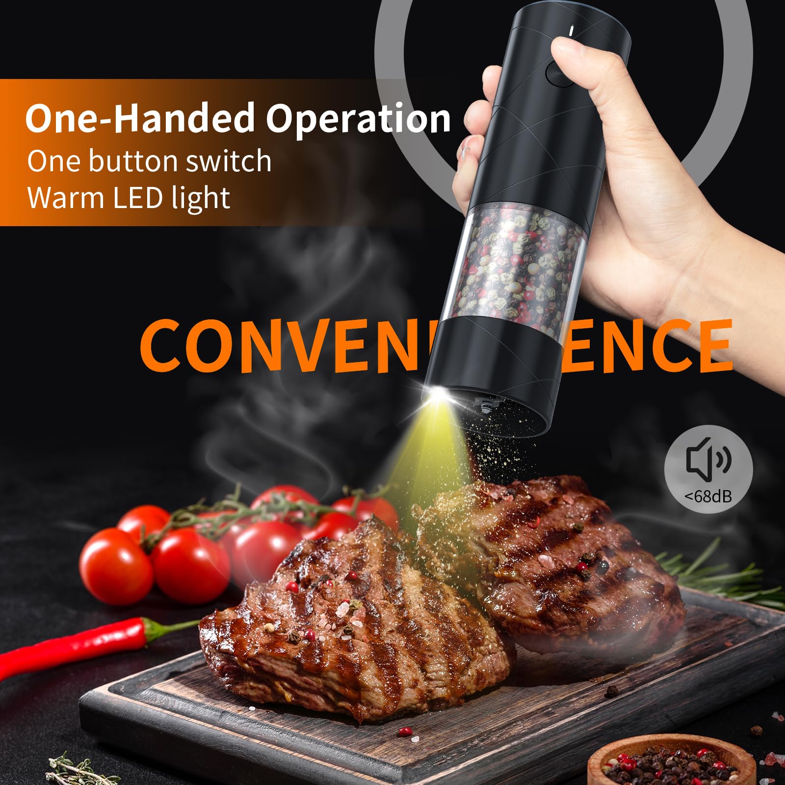 2Pack Electric Salt And Pepper Grinder Set Usb Rechargeable With Warm Led Light, Adjustable Coarseness Lidaop Large Capacity Aut