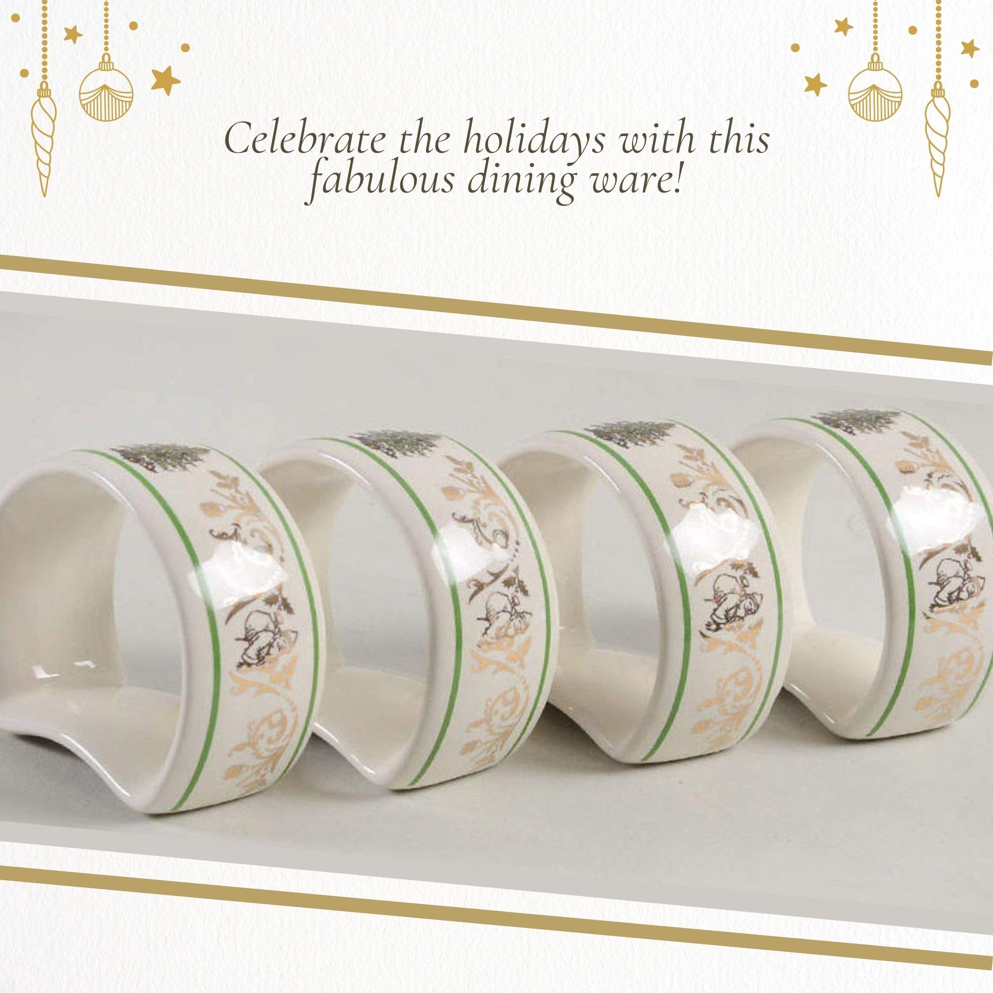 Spode Christmas Tree Gold Napkin Ring  Set of 4 Christmas Napkin Rings  made of Fine Porcelain  2.75 Inch Perfect for Christmas D?cor or Holiday Gift