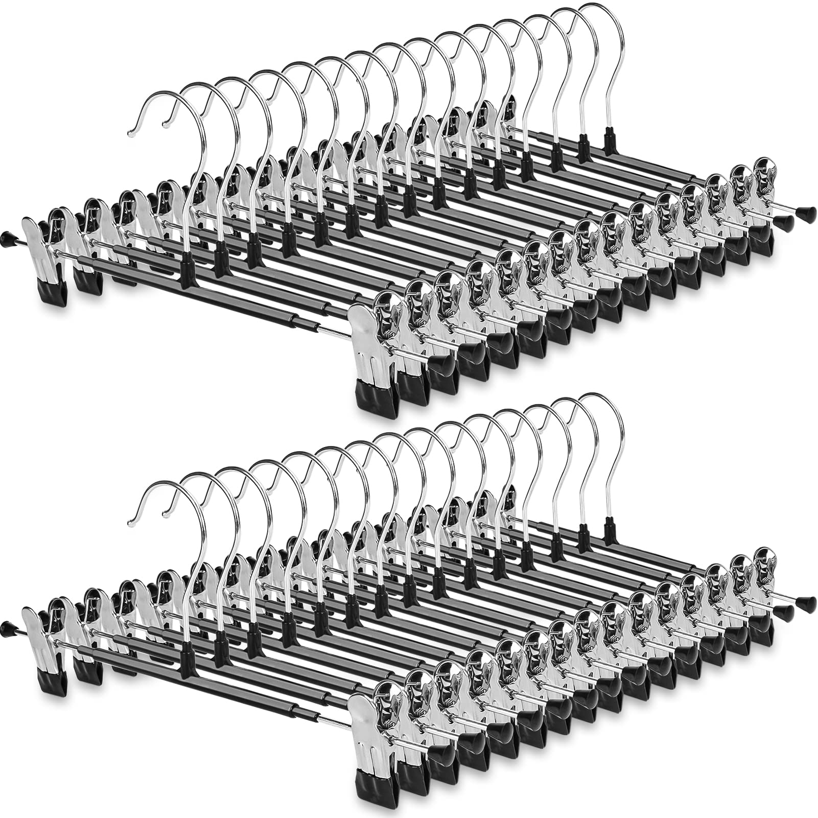 30 Pack Pant Hangers With Clips - Pozean Skirt Hanger With Adjustable Clips, Clip Hangers Space Saving For Pants, Skirts, Jeans,