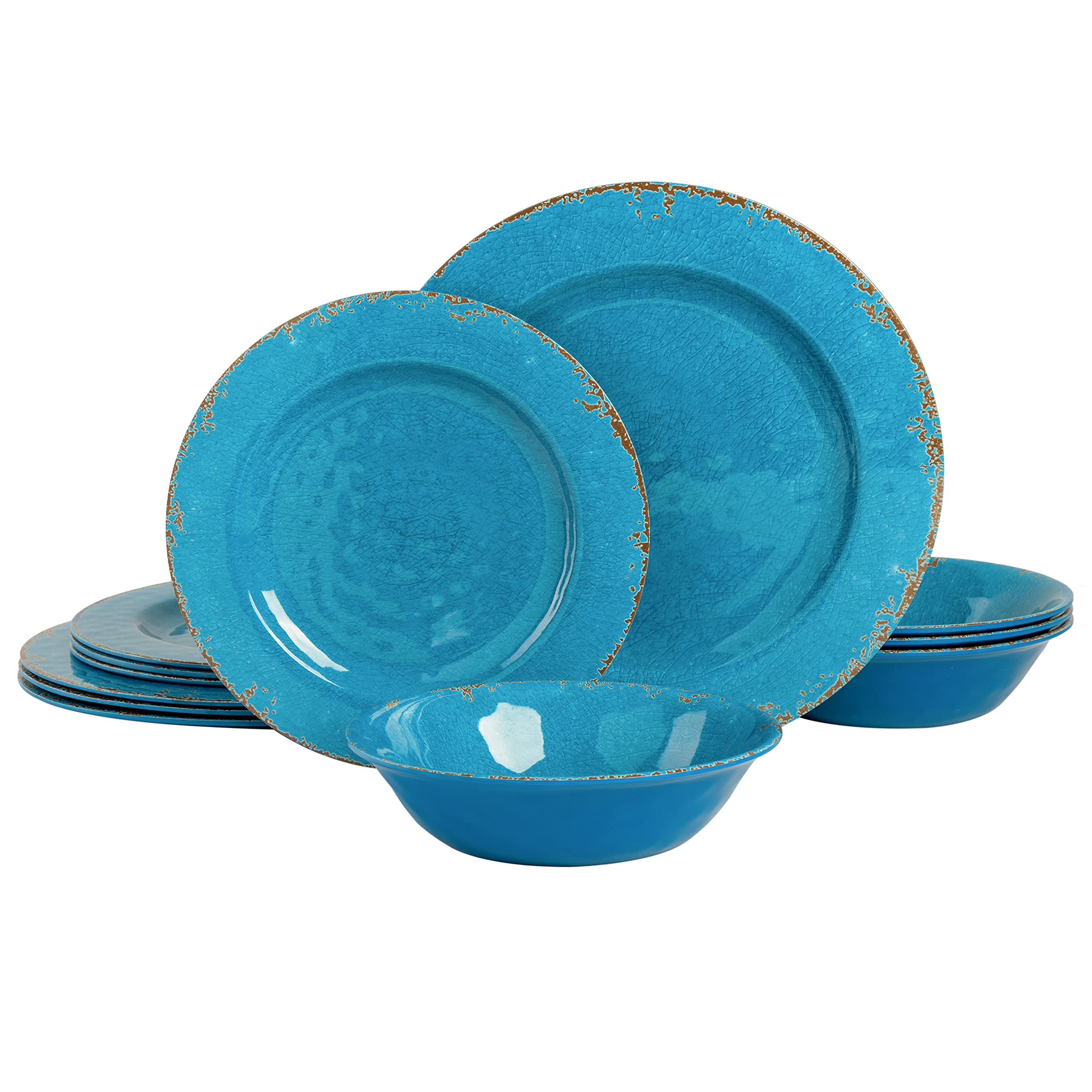 Gibson Home Mauna Melamine Plastic Dinnerware Set, Service For 4 (12Pcs), Light Blue