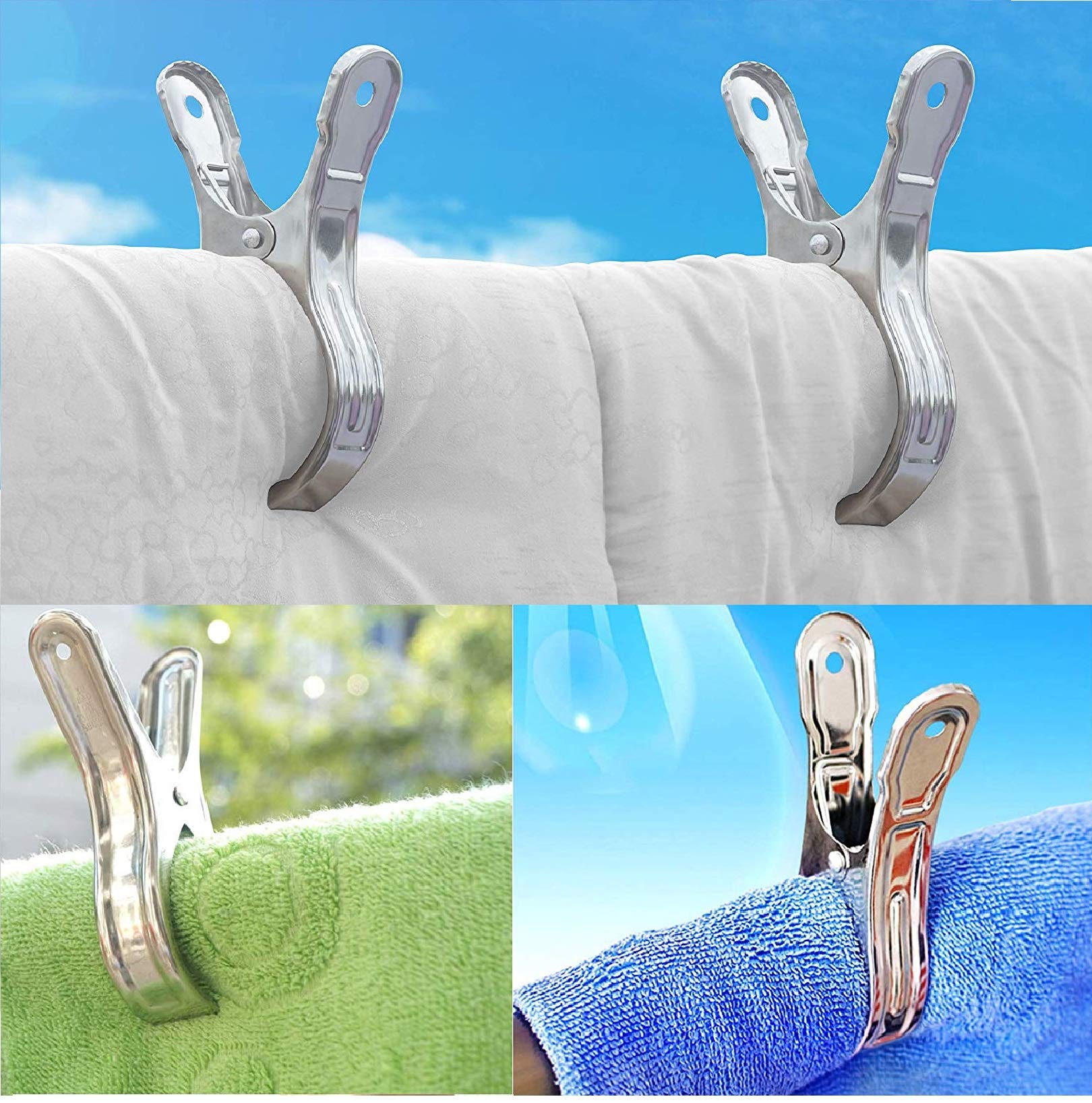 8 Pack Stainless Steel Clothespins, 4.7 Inch Towel Clips For Beach Chairs,Giant Clothes Pins,Metal Clip - Keep Your Towel From B