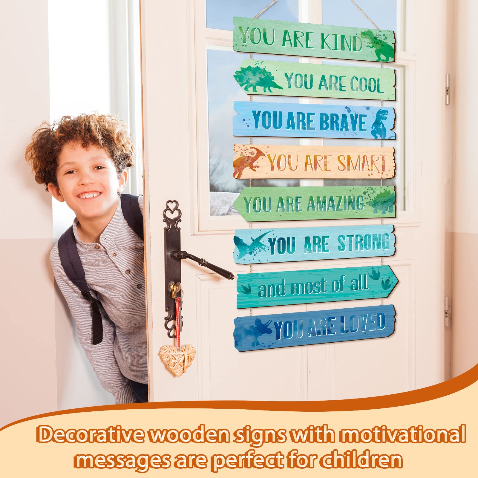 Inspirational Girl Room Decor Aesthetic Art Wall Hanging Sign Inspiring Colorful Rainbow Wooden Decoration for Kids Teens Toddler Boy Baby Bedroom Nursery Dorm Decor  6-12 Years Old (Dinosaur)
