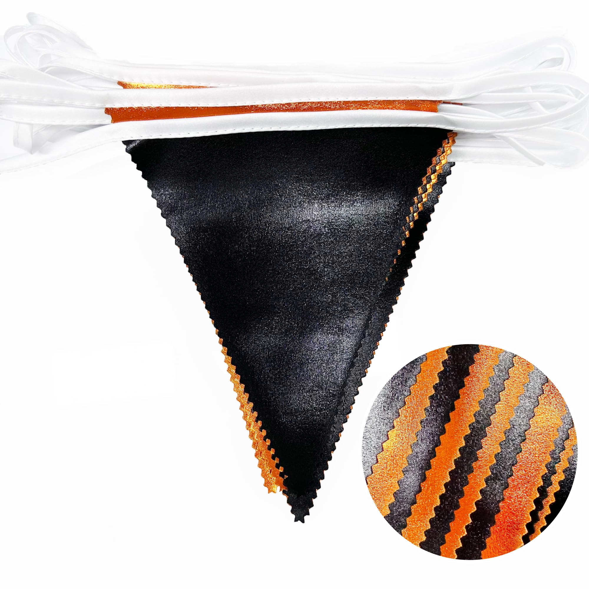 Black Orange Party Decoration Metallic Fabric Triangle Pennant Banner Flag Bunting Garland For Graduation Halloween Fall Autumn