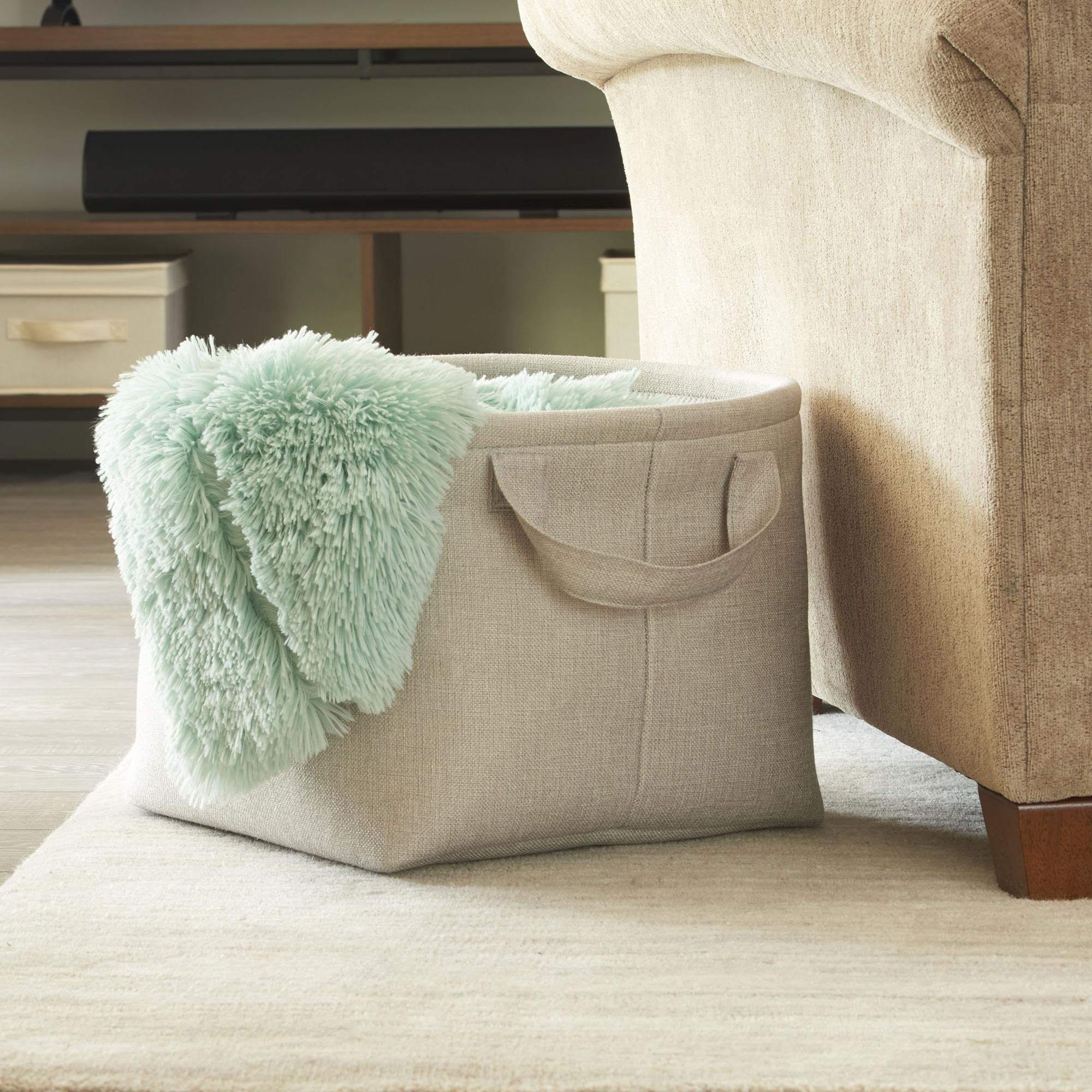 Household Essentials Round Laundry Bin, Soft-Sided Multipurpose Laundry Basket, Linen Lining And Short Handles, Gray