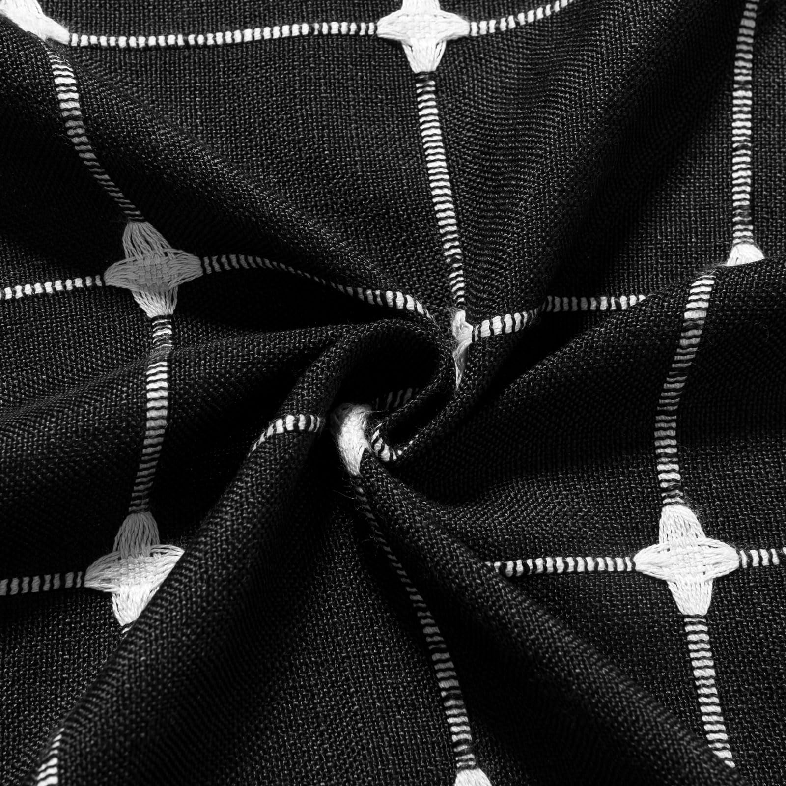 Mitovilla Boho Farmhouse Shower Curtain Set 72 X 78, Black 78 Inch Long Cotton Linen Tassel Fabric Shower Curtain Set For Chic C