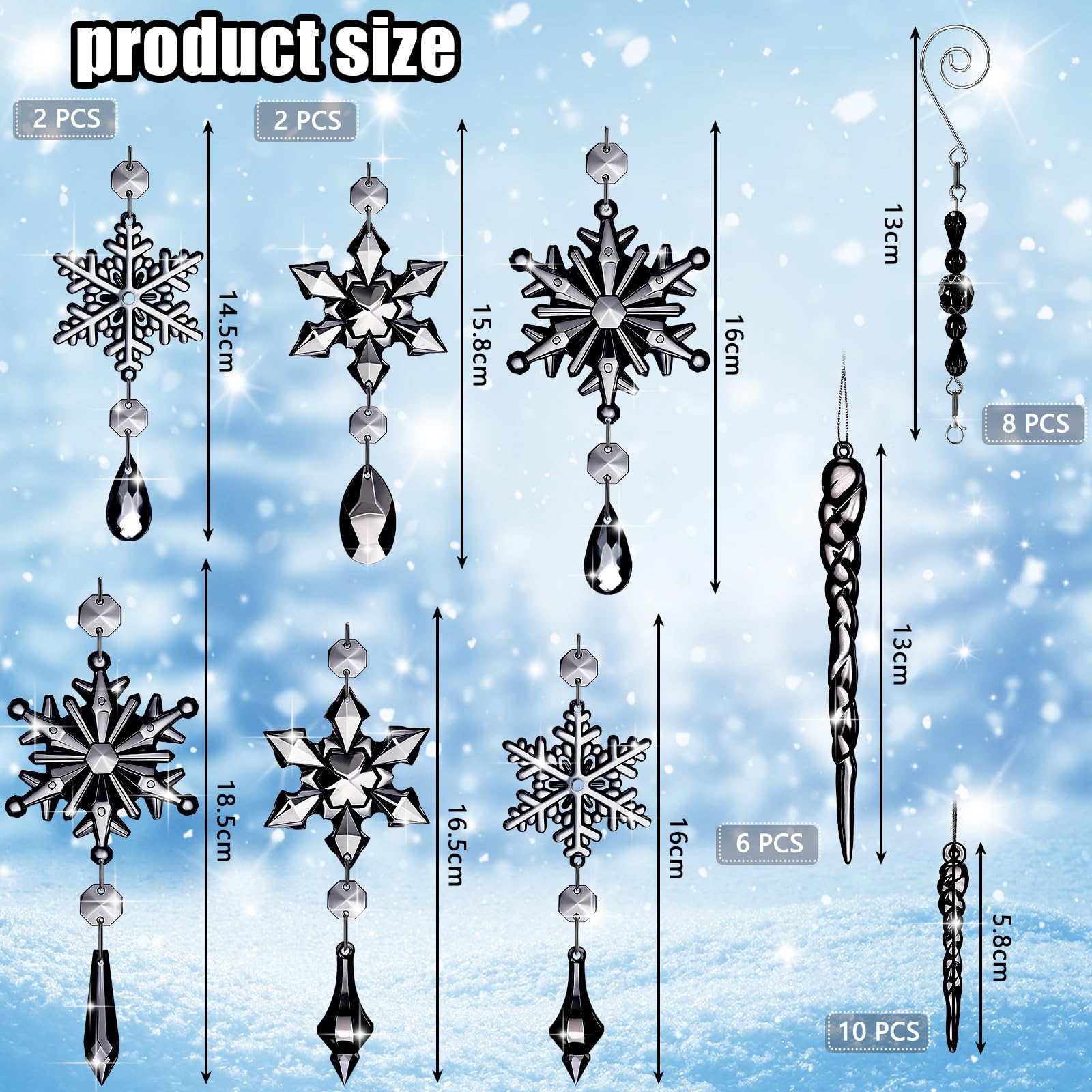 Giegxin 32 Pcs Crystal Christmas Ornaments Crystal Hanging Snowflakes Acrylic Xmas Tree Icicle Drop Decorations with Hooks for C