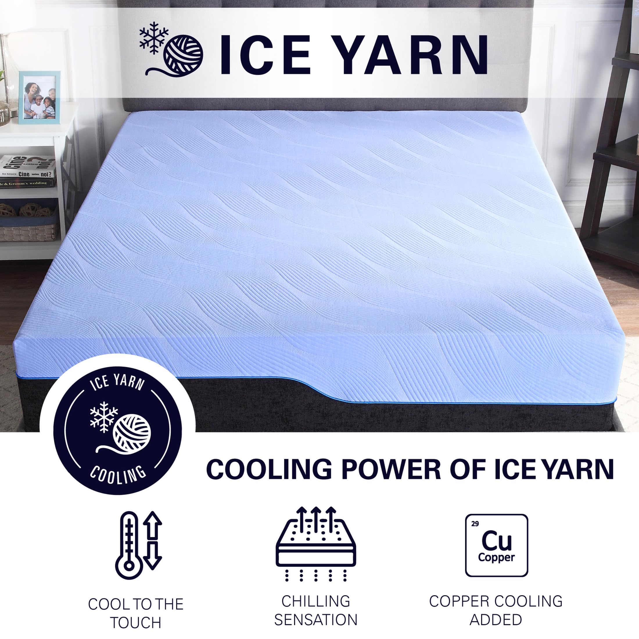 Bridgevine Home Blue Ice Yarn Cool To Touch Hybrid Mattress, Anti-Inflammatory Copper Infused Memory Foam Technology, Adaptive S