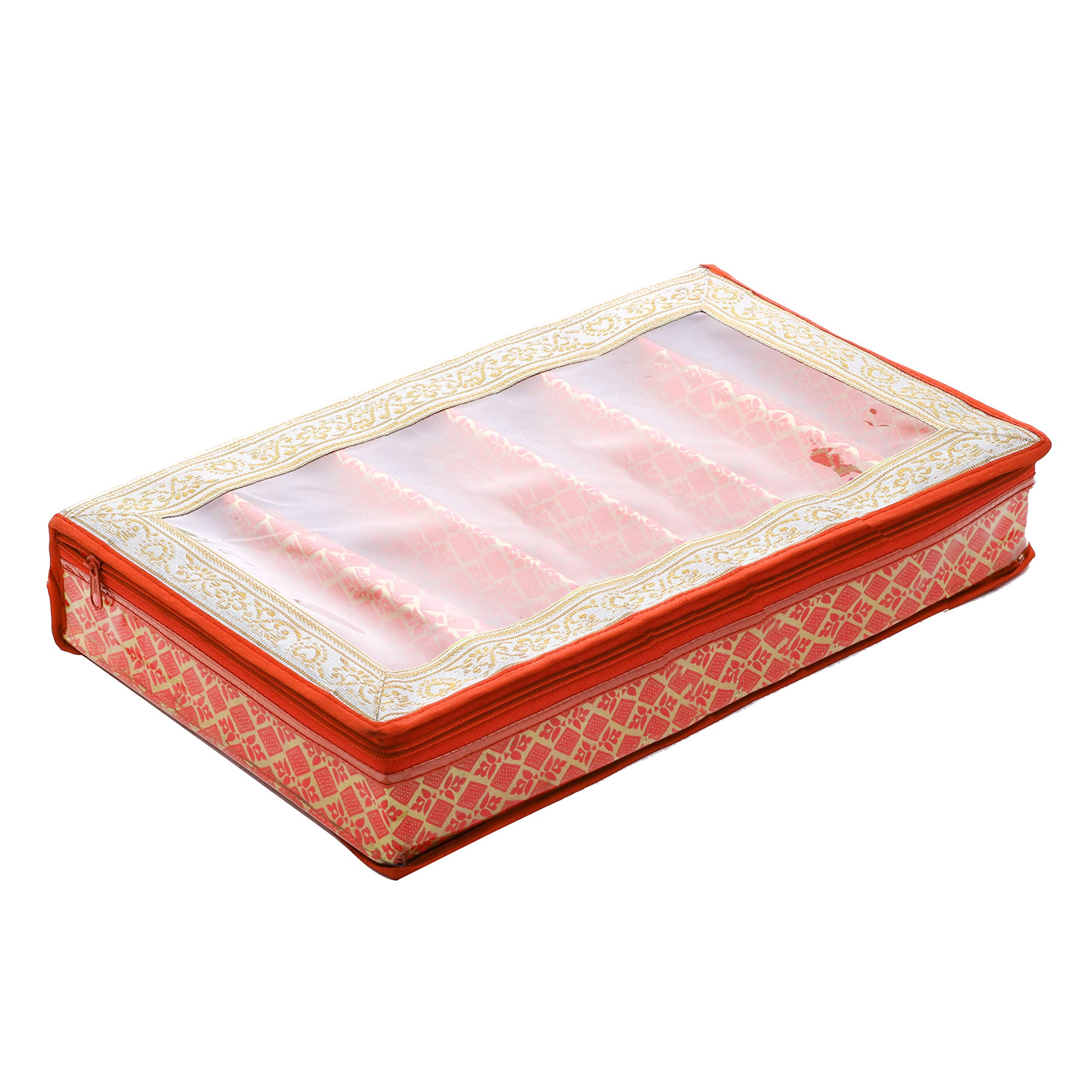 Kuber Industries Brocade Hardboard Six Rod Bangle Box (Orange) - Ctktc42077
