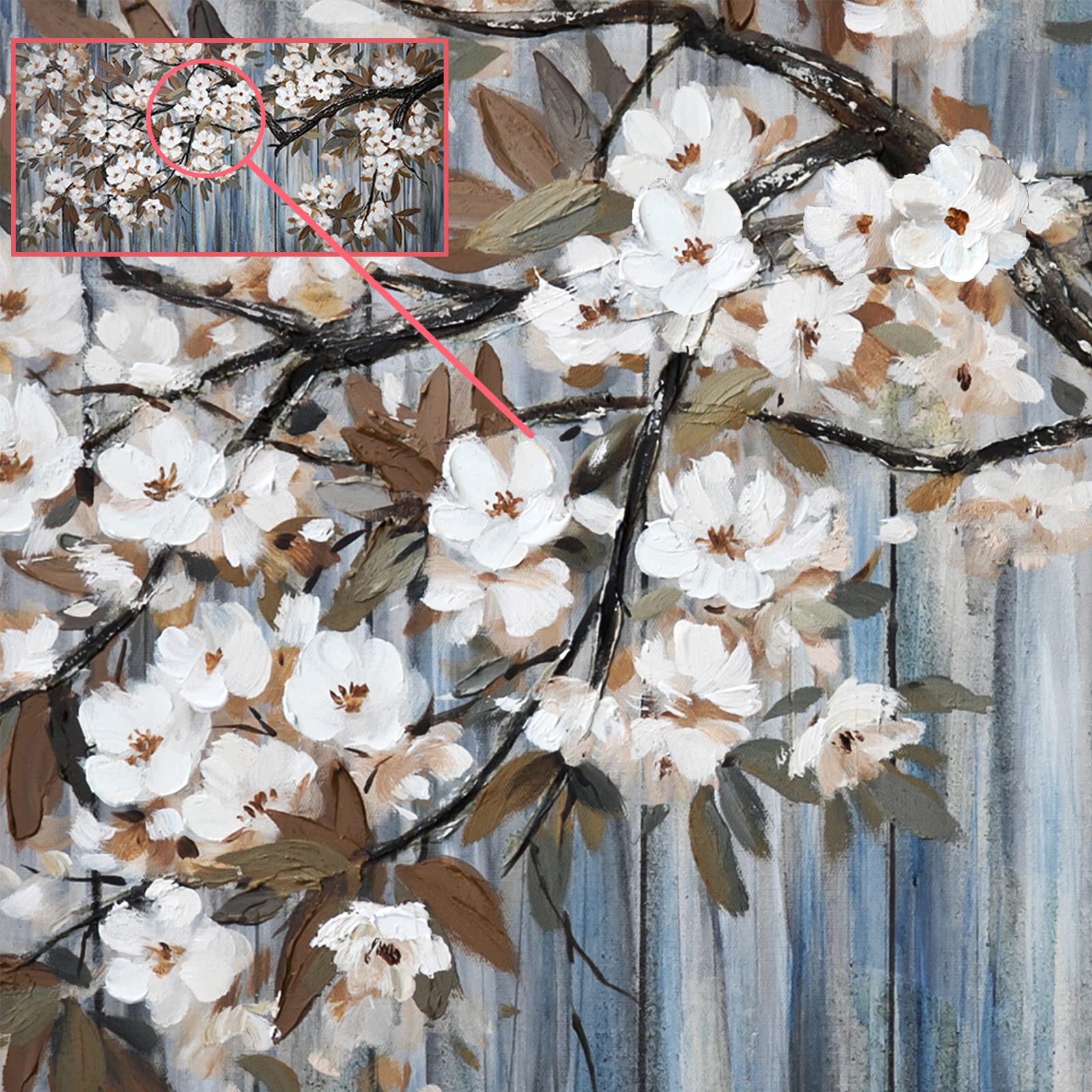 Large Canvas Wall Art For Living Room Wall Decor Abstract White Flower Tree With Gray Driftwood Picture Modern Framed Canvas Pri