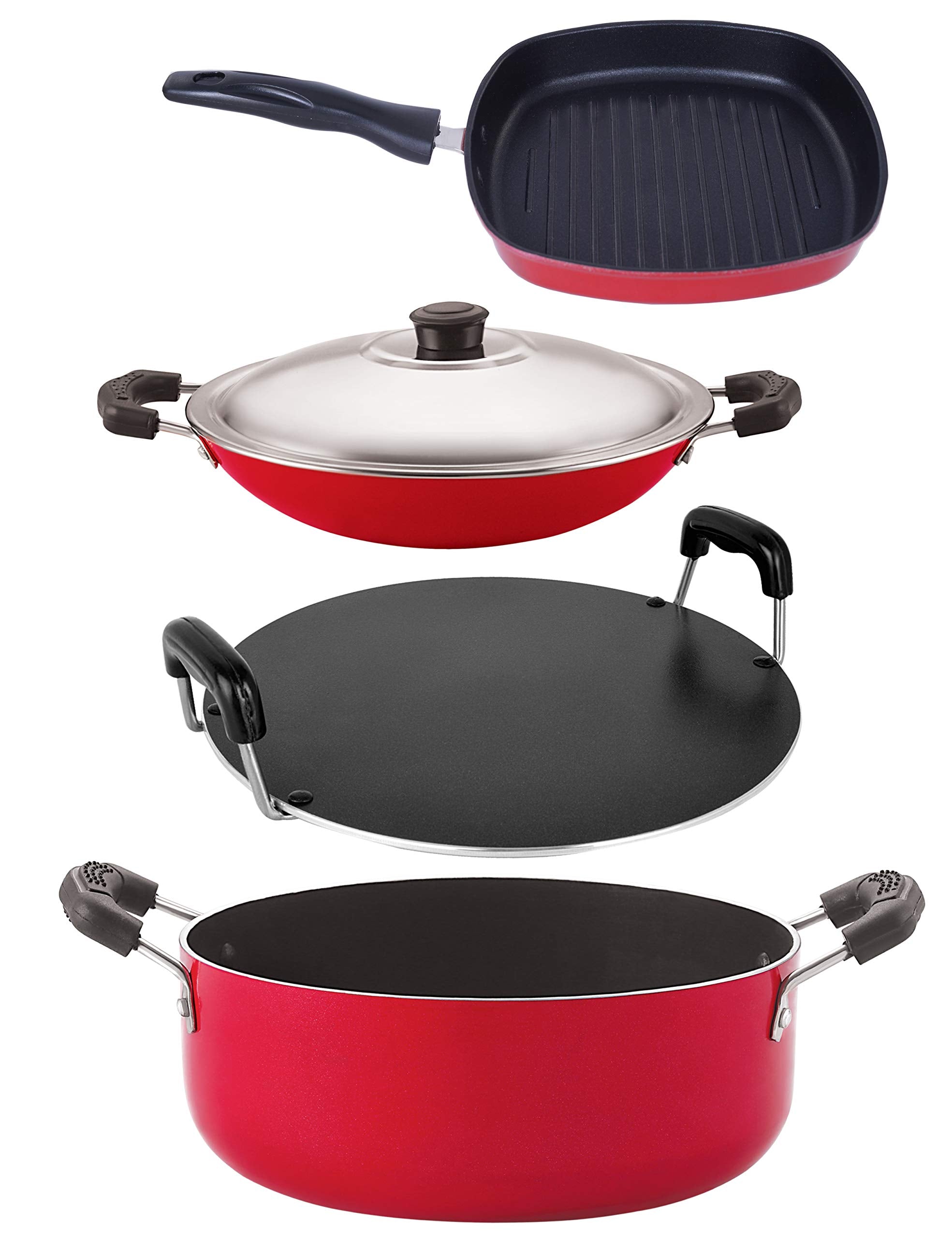 Nirlon Kitchen Aluminium Non Stick Cookware Combo Sets 4 Piece (Ac_Rt_Gp22.5_Cs24)
