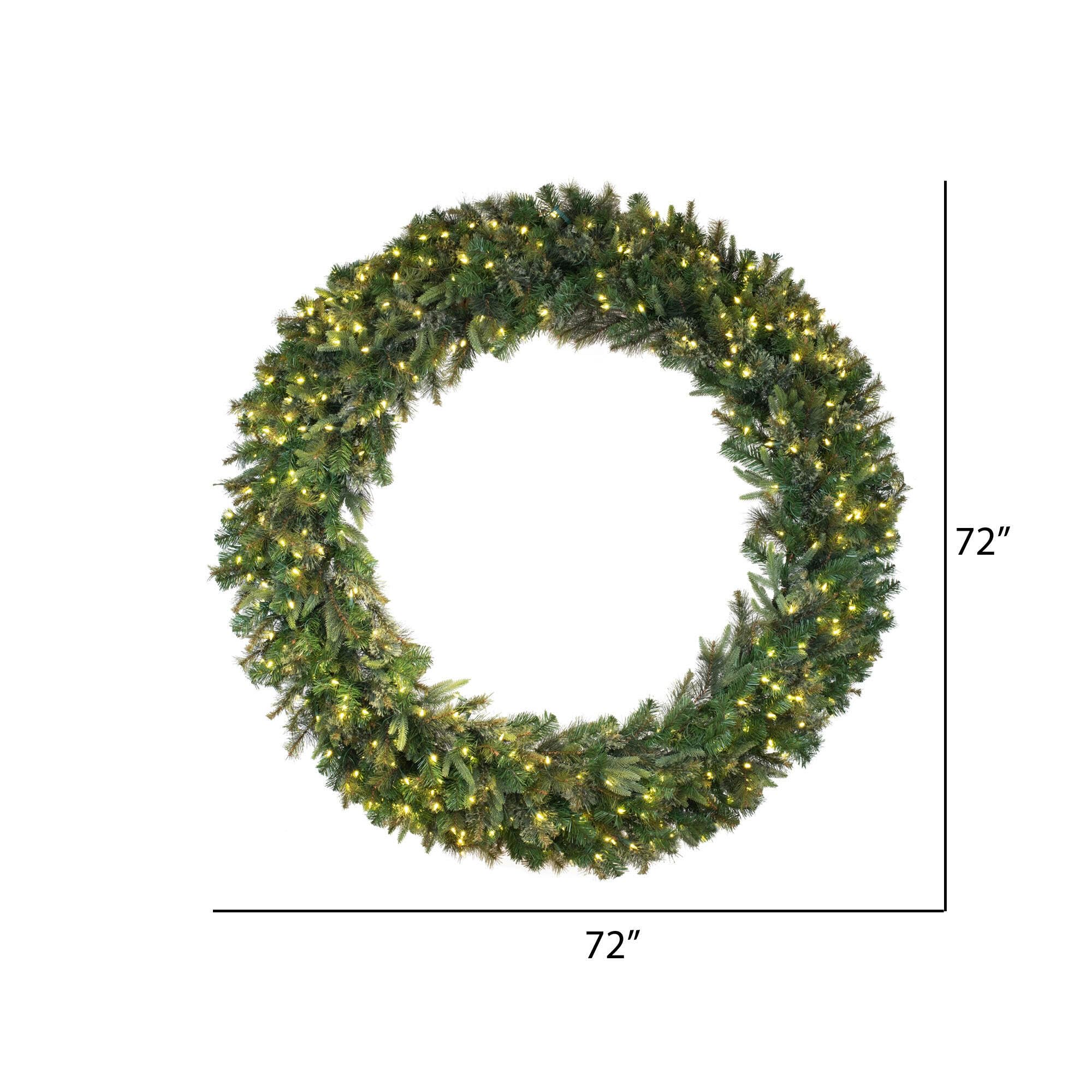 Vickerman 72 Cashmere Pine Artificial Christmas Wreath - 400 Warm White LED Lights - Natural Looking Wreath with PVC Needles - R