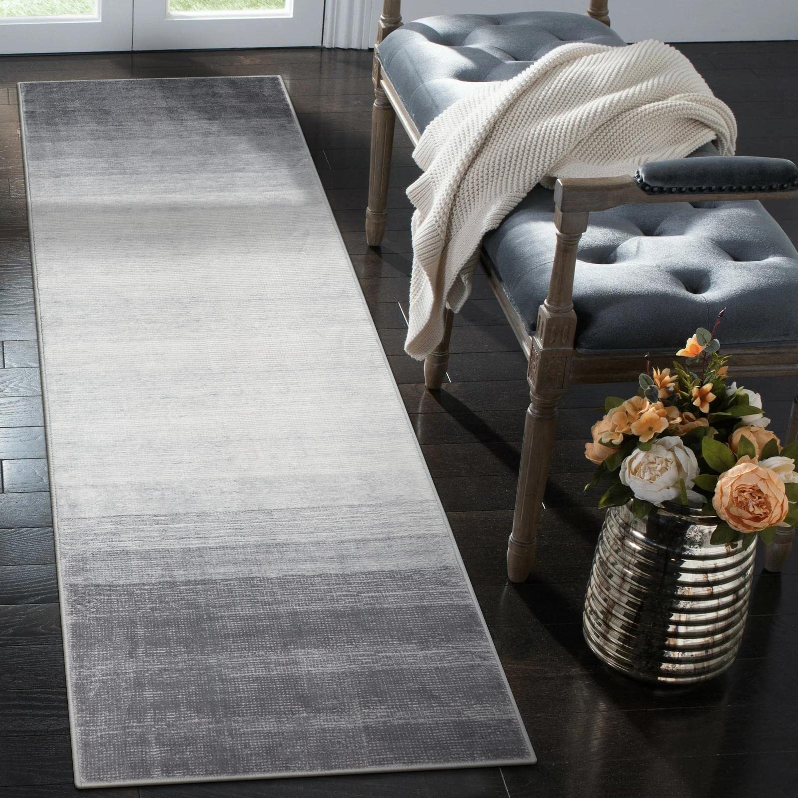 Wonnitar Modern Ombre 2x6 Runner Rug, Washable Grey Kitchen Rug Runner, Non-Slip Abstract Contemporary Laundry Room Carpet Runne