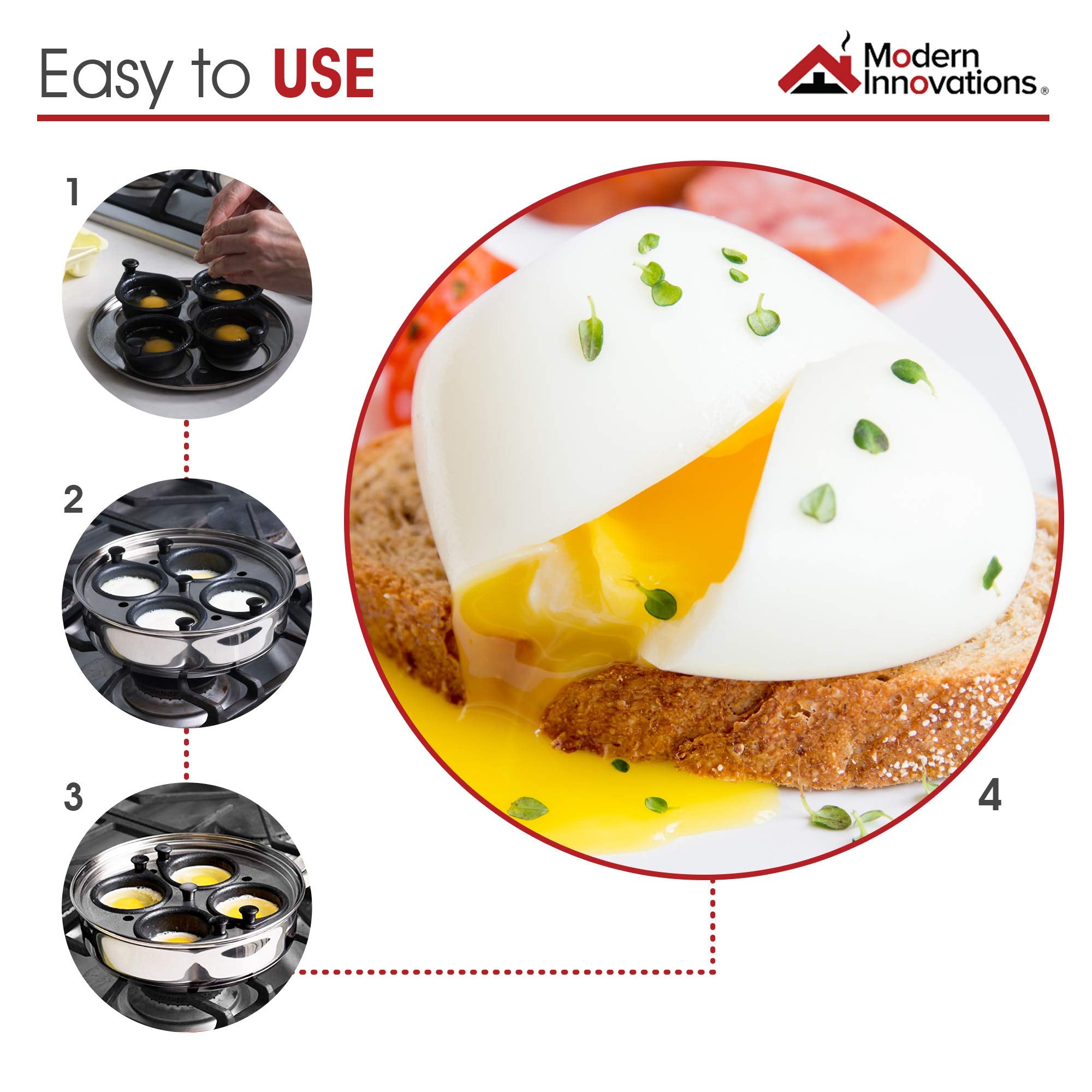 Modern Innovations Egg Poacher Pan For Perfect Poached Eggs, Nonstick Cups Poached Egg Maker Pan, Stainless Steel Easy Egg Cooke