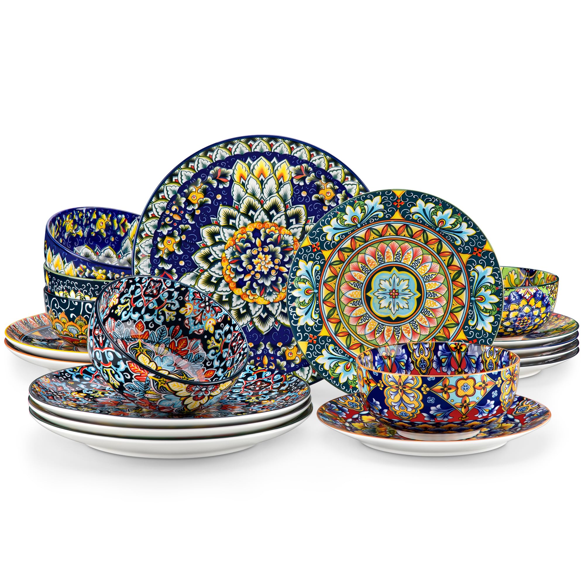 vancasso 18 Pieces Dinnerware Sets, Plates and Bowls Set, Porcelain Dishes Set for 6, Microwave and Dishwasher Safe, Scratch Res