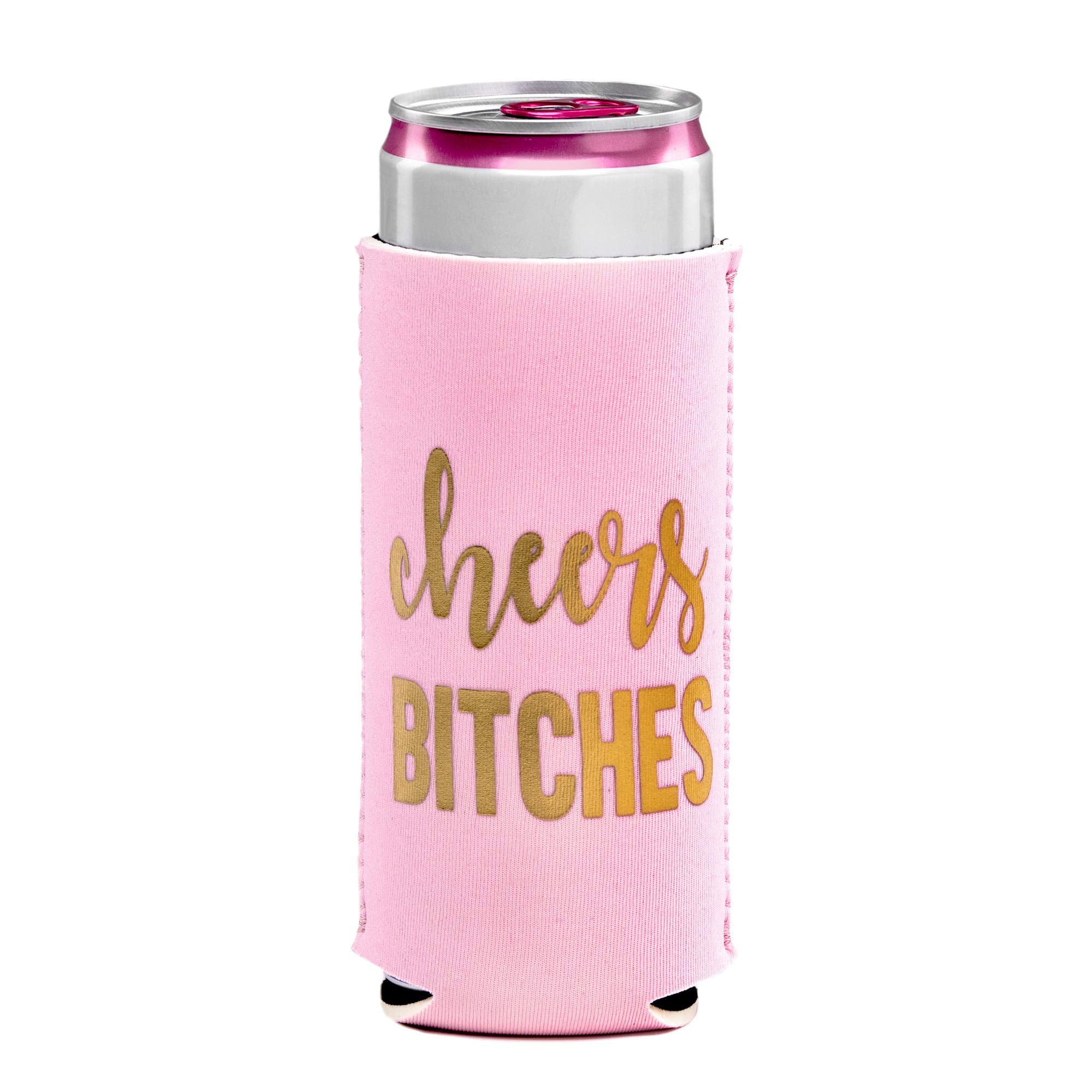 Bachelorette Party Decorations Slim Can Coolers - Bridal Party (Pink Cheers, 6)