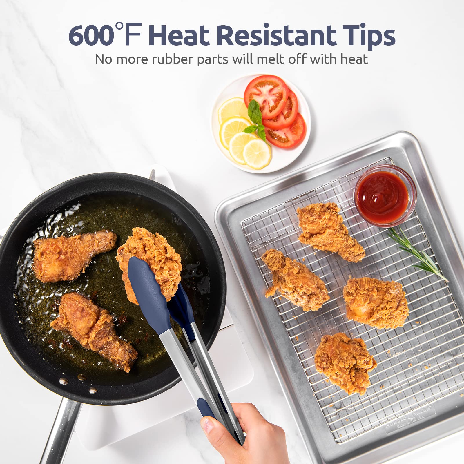 600F Heat Resistant Kitchen Tongs: U-Taste 12 Inch Large Silicone Cooking Tong With Non Stick Rubber Tips & Silicon Coated 18/8