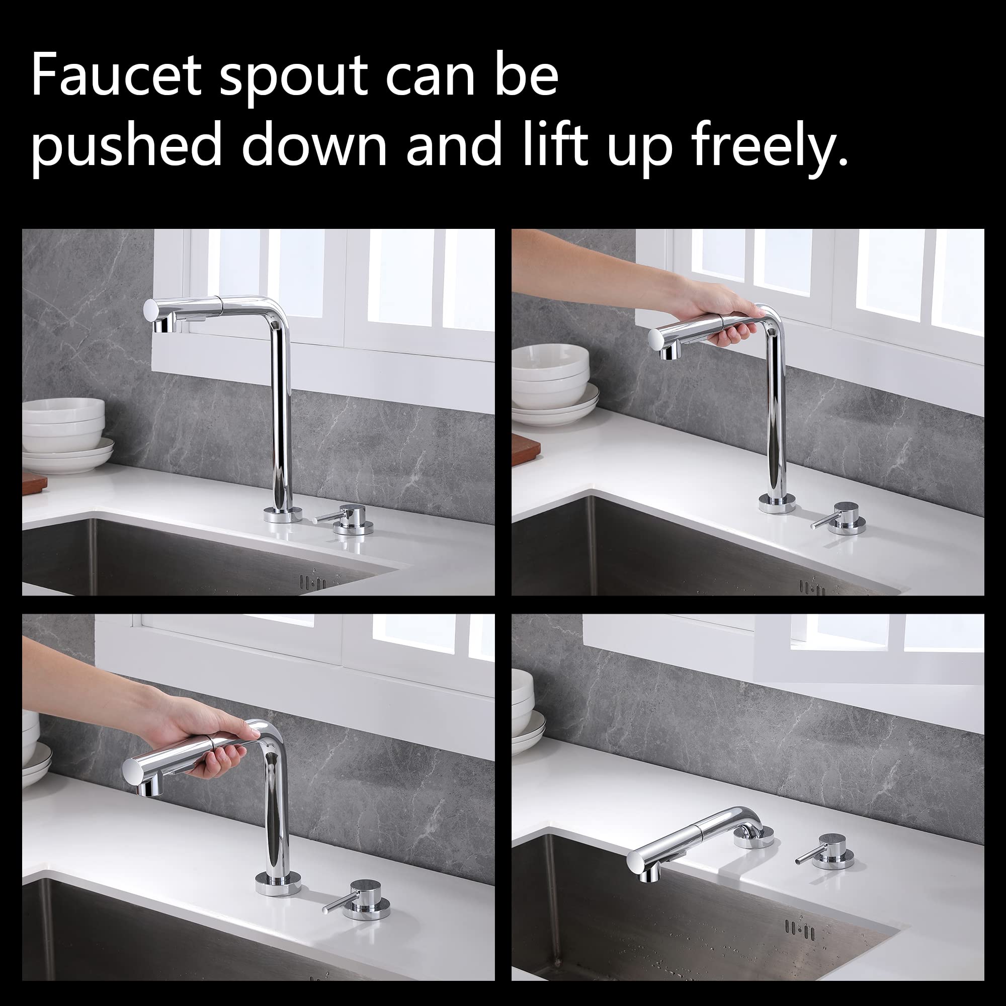 SUMERAIN 2 Hole Kitchen Faucet with Pull Out Sprayer chrome  Front Window Kitchen Sink Faucet with Side Single Handle