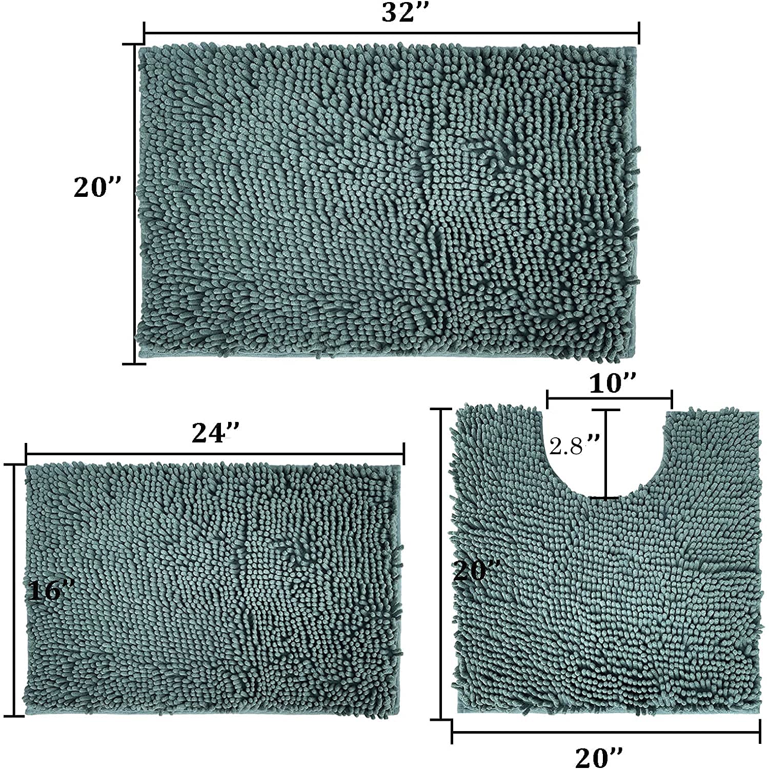 Christmas Green Bathroom Rugs Set 3 Piece Bath Mat, Super Soft Bathroom Set Chenille, Non-Slip Bath Rug Set, Absorbent Bathroom