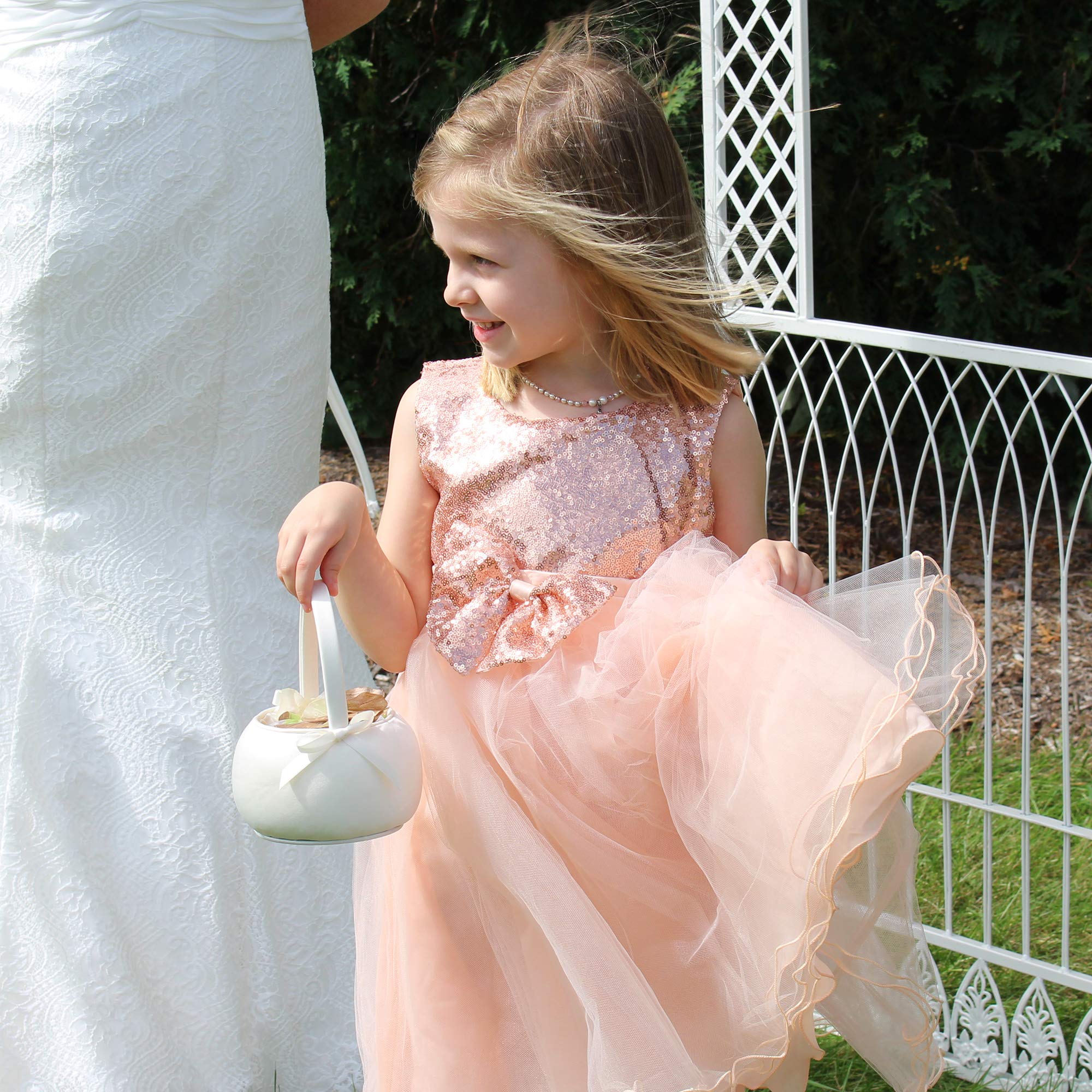 Lillian Rose White Satin Flower Girl Basket, 4.75