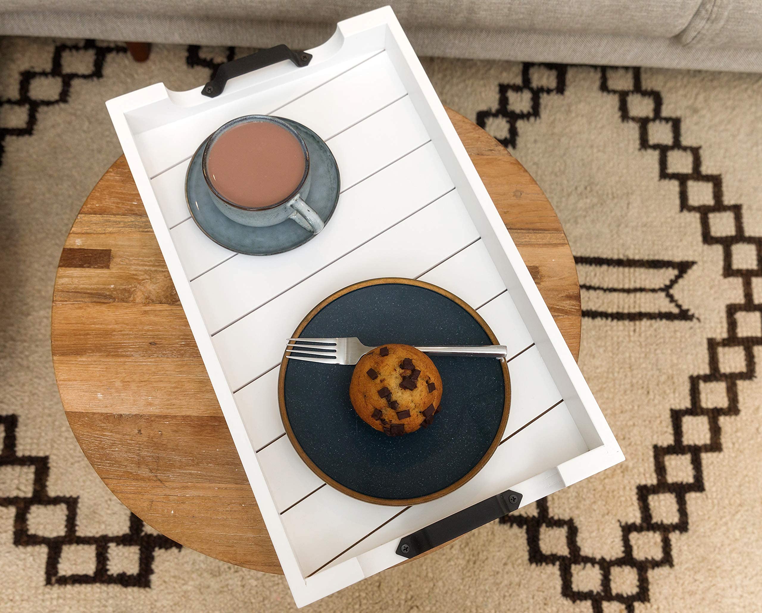 Bamboo Land- Large Wooden Serving Tray With Handle, 20    X 12, White, Wooden Tray With Handles, Serving Tray With Handles, Tray
