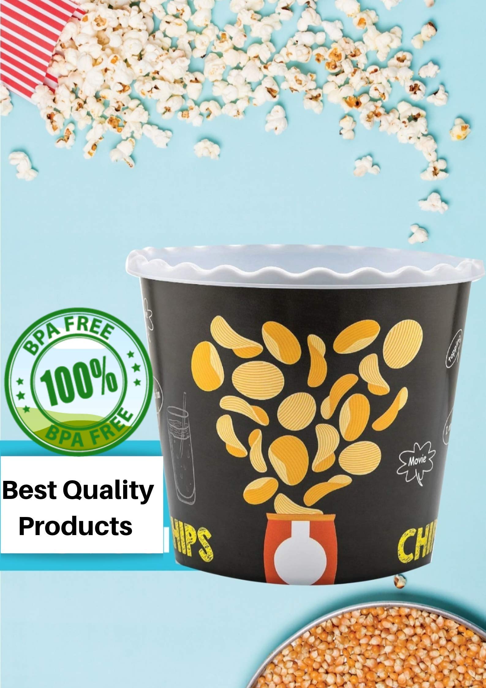 Modern Style Reusable Plastic Popcorn Containers / Popcorn Bowls Set For Movie Theater Night - Washable In The Dishwasher - (Bpa