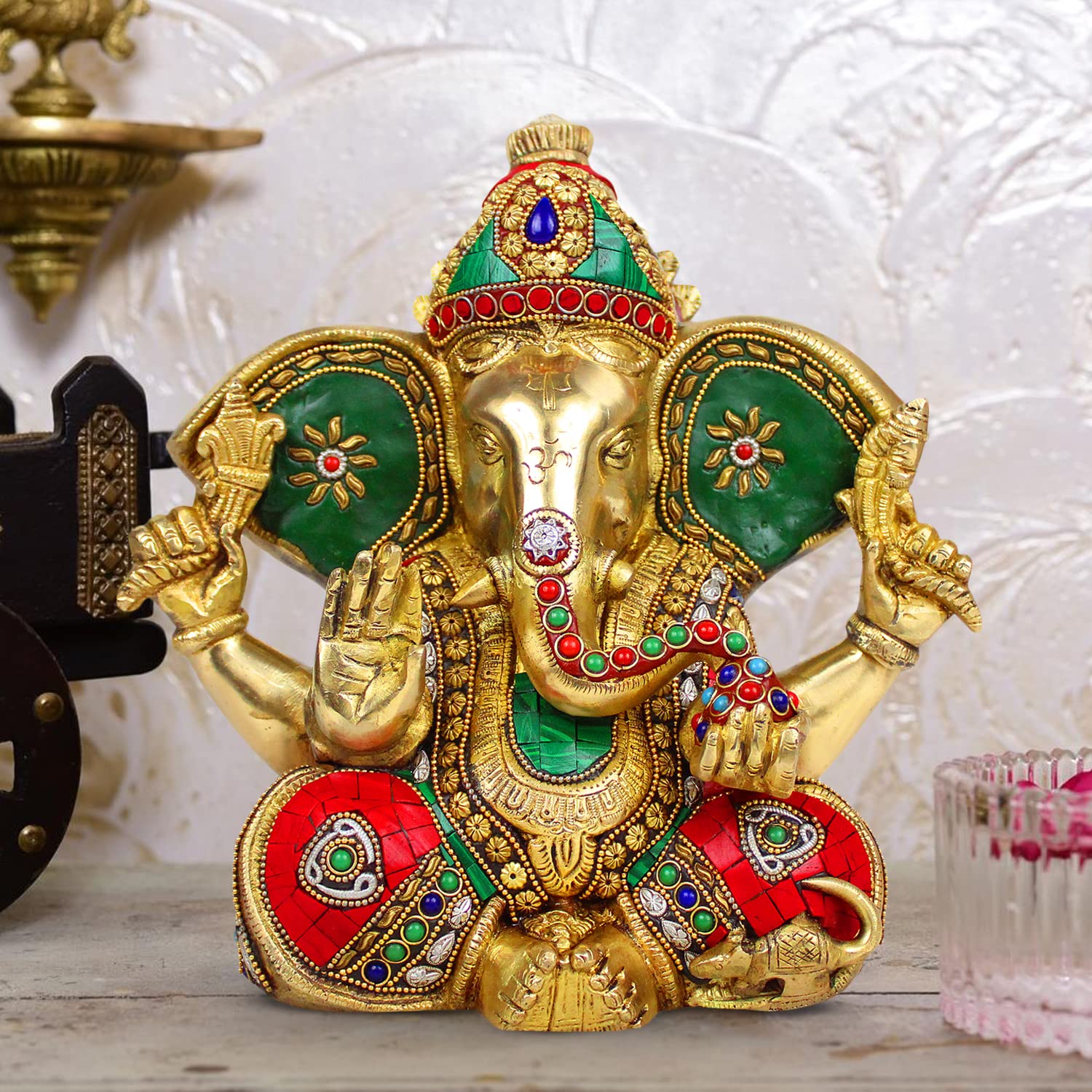 ArtvarkoBrass Multicolor Ganesh Bhagwan Idol Ganesha Statue Ganpati Murti For Home Entrance Decor Diwali Gift Ganesha With Large
