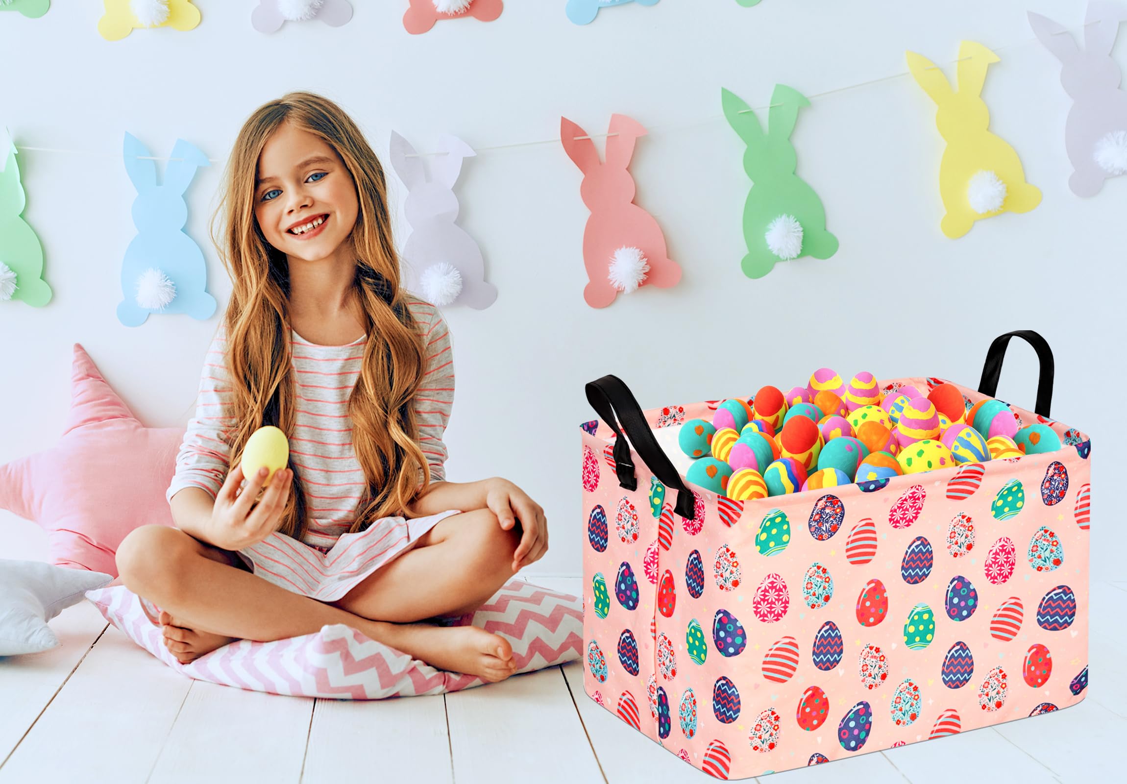 Acmuuni Easter Eggs Gift Rectangle Shelf Basket Clothes Laundry Storage Box Toys Storage Bins, Bunny Basket For Kids,Laundry Ham