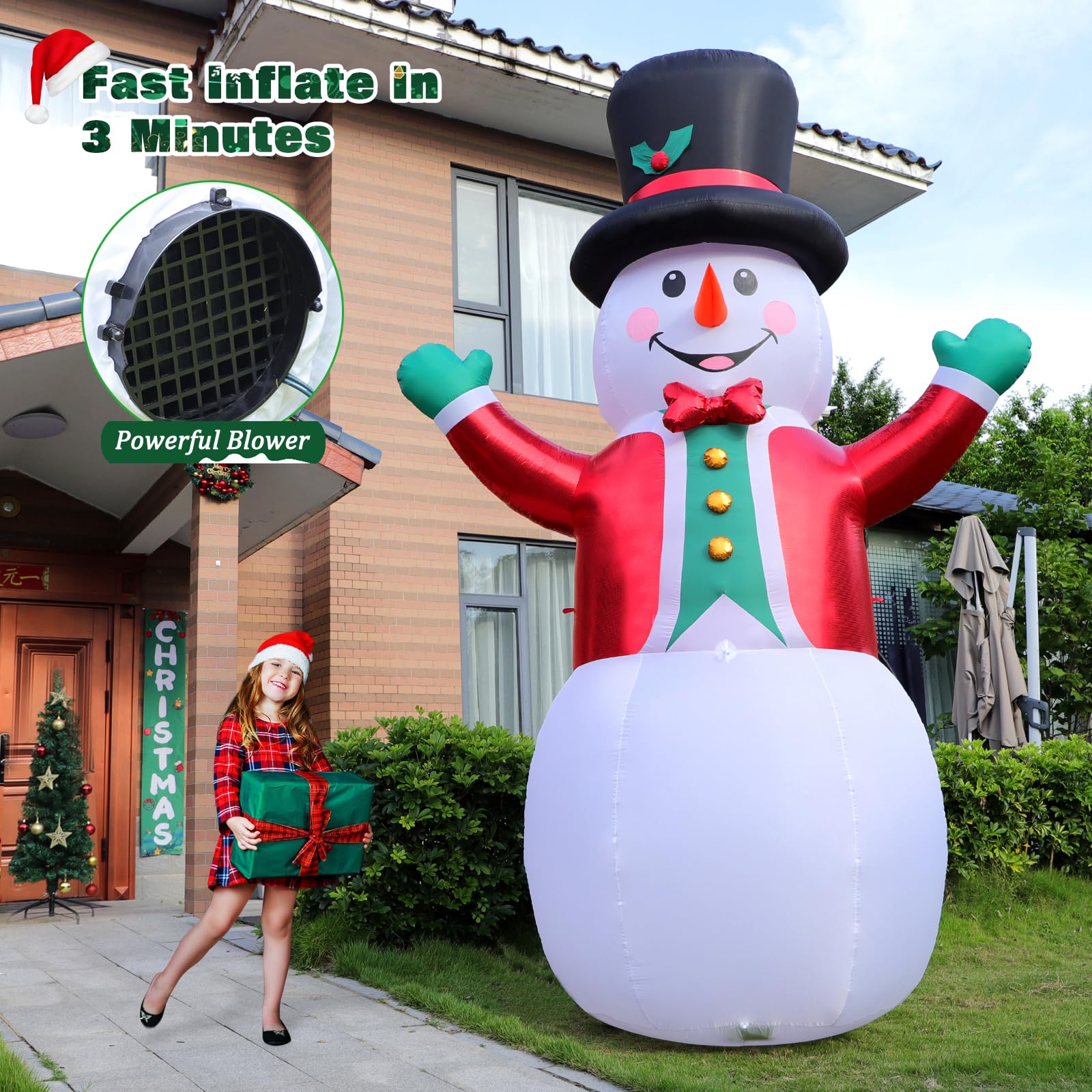 FunFanso 12 FT Inflatable Snowman with LED Lights, Magic Hat & Red Suit - Holiday Outdoor Decoration for Lawn & Garden
