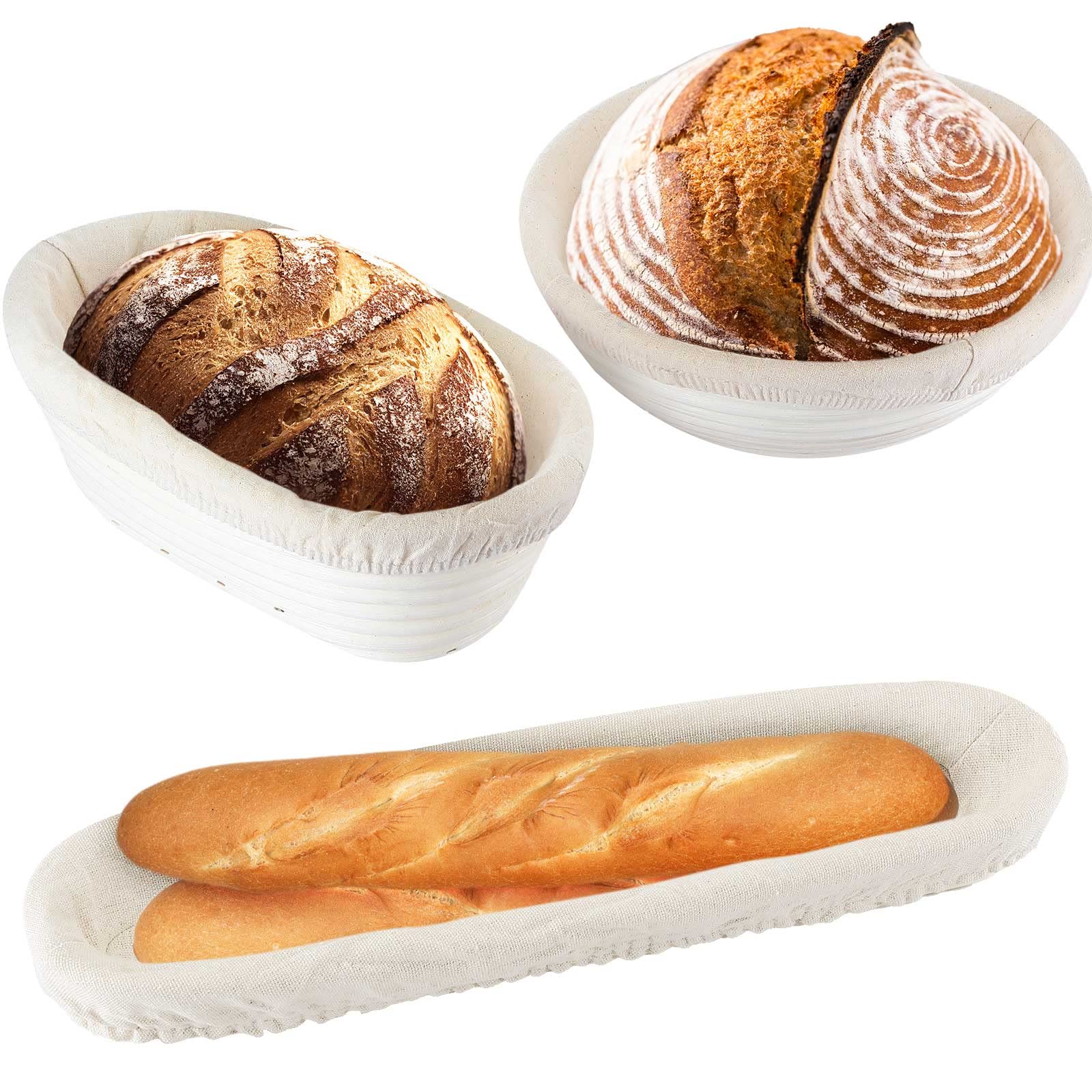 Gerrii 3 Packs Bread Banneton Proofing Basket 9 Inch Round And 10 Inch Oval And 15 Inch Oval Cane Sourdough Baskets Bread Baking