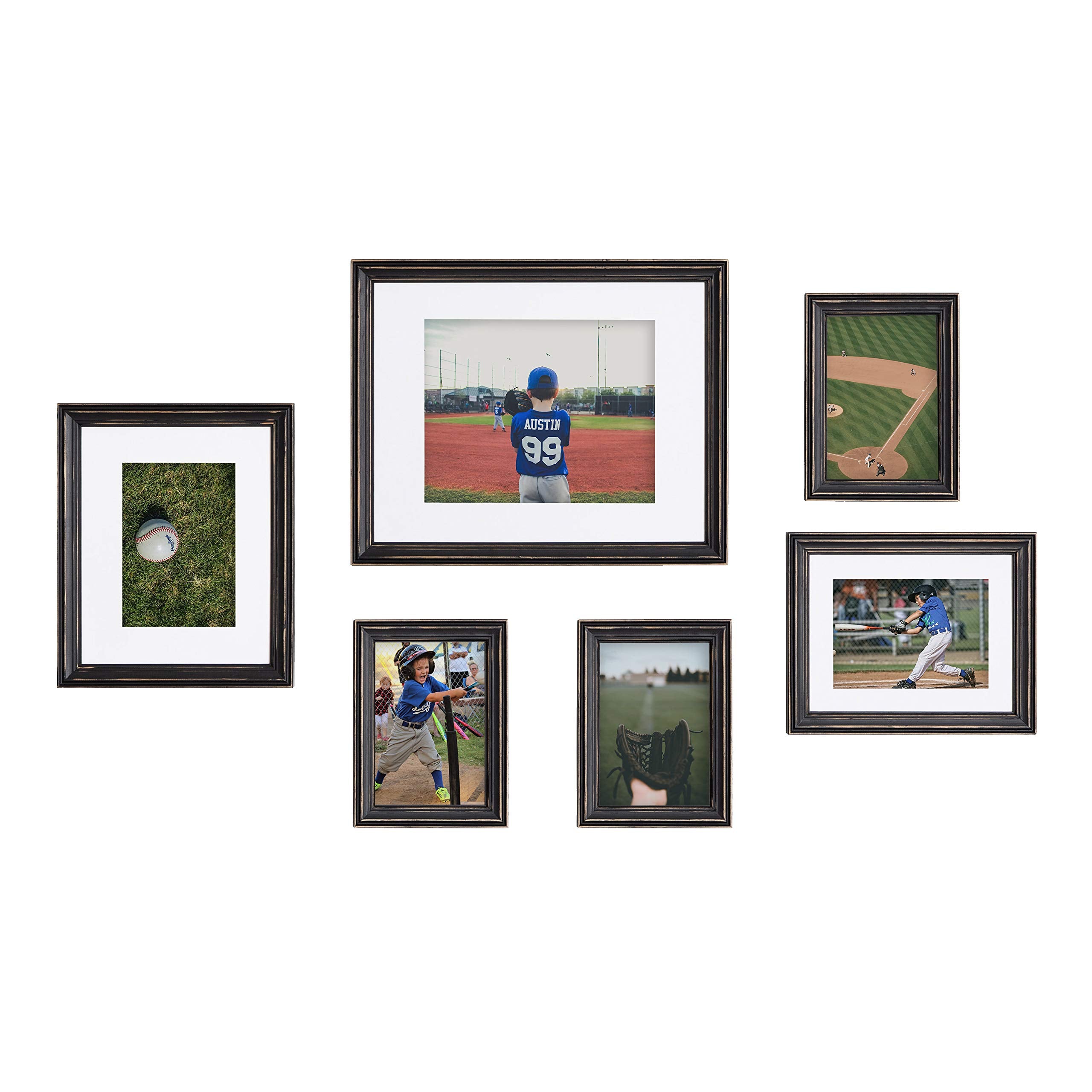 Kate and Laurel Bordeaux Casual Gallery Frame Wall Kit, Set of 6, Distressed Black, Chic Photo Frames for Wall
