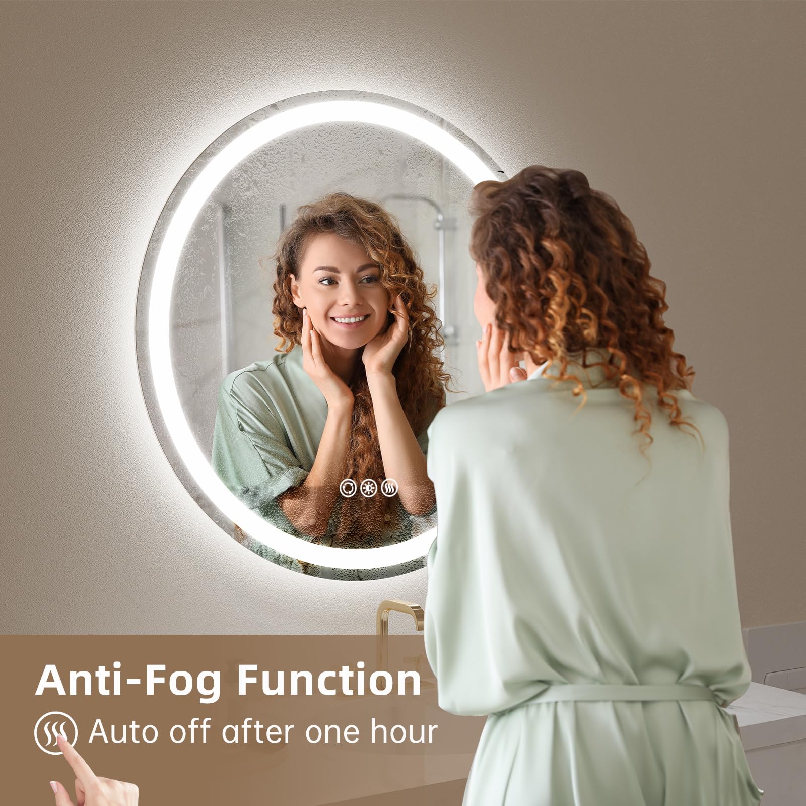 Lovespejo 28'' Round Led Mirror For Bathroom Front And Backlit Wall Mounted Bathroom Mirror With Lights, Anti-Fog, Stepless Dimm