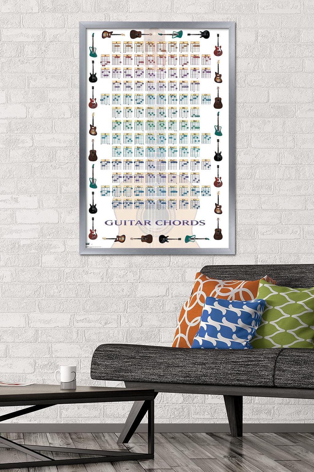 Trends International Guitar Chords Ii - Learn To Play Guitar Wall Poster, 22.375'' X 34'', Silver Framed Version