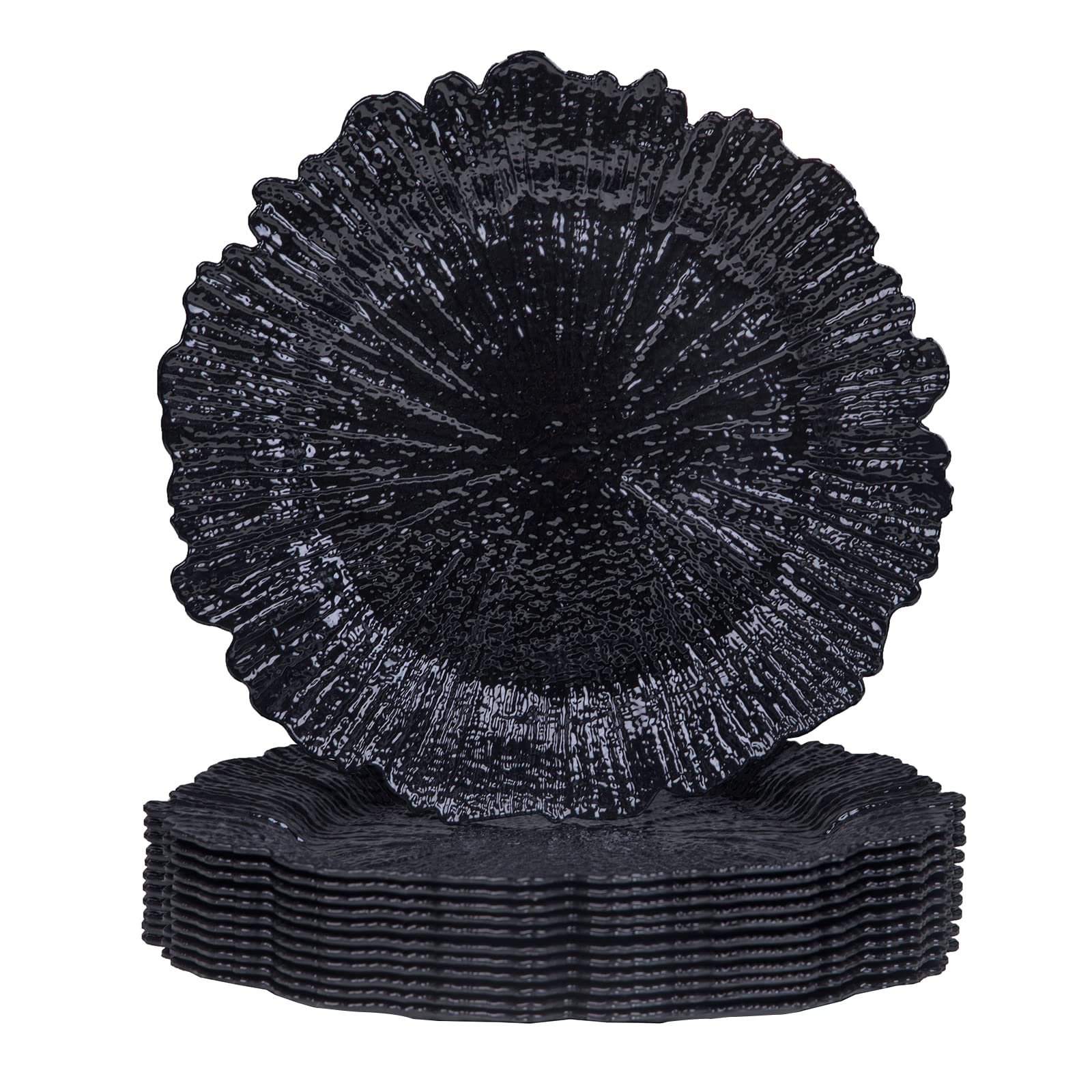 Maoname Black Charger Plates Set Of 12, Reef Plate Chargers For Dinner Plates, Plastic Decorative Plates For Table Setting