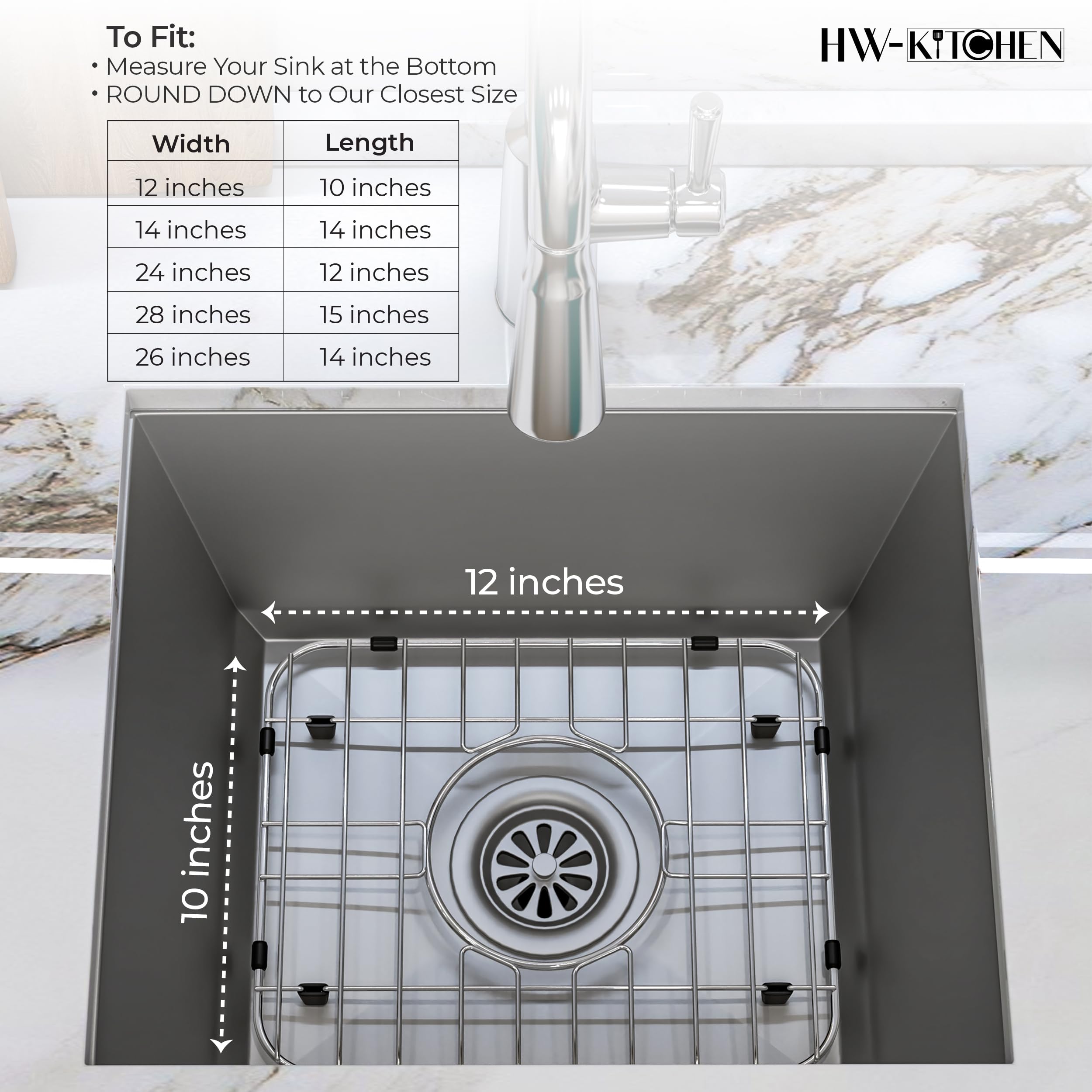 Hw-Kitchen 12'' X 10'' Sink Protector For Kitchen Sink - Stainless Steel Kitchen Sink Rack For Bottom For Sink - Sink Mat - Sink