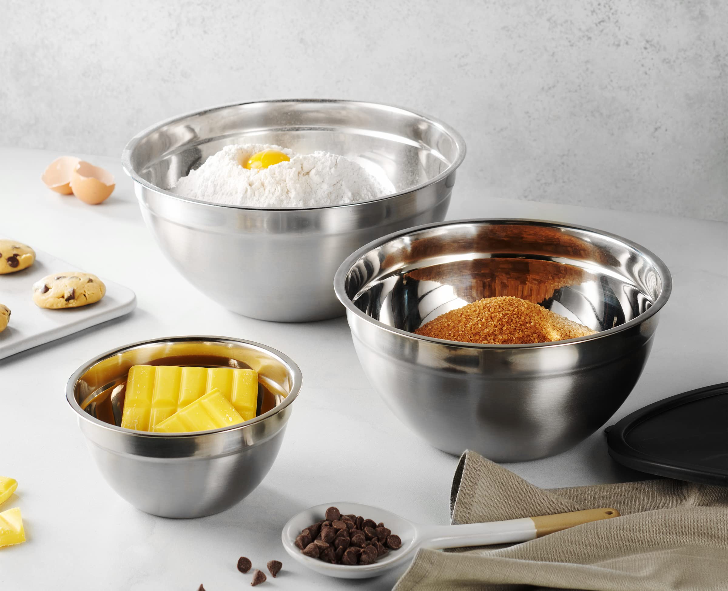 Table Concept Mixing Bowls With Airtight Lids, Stainless Steel Nesting Bowl Set For Space Saving Storage, Ideal For Cooking, Bak