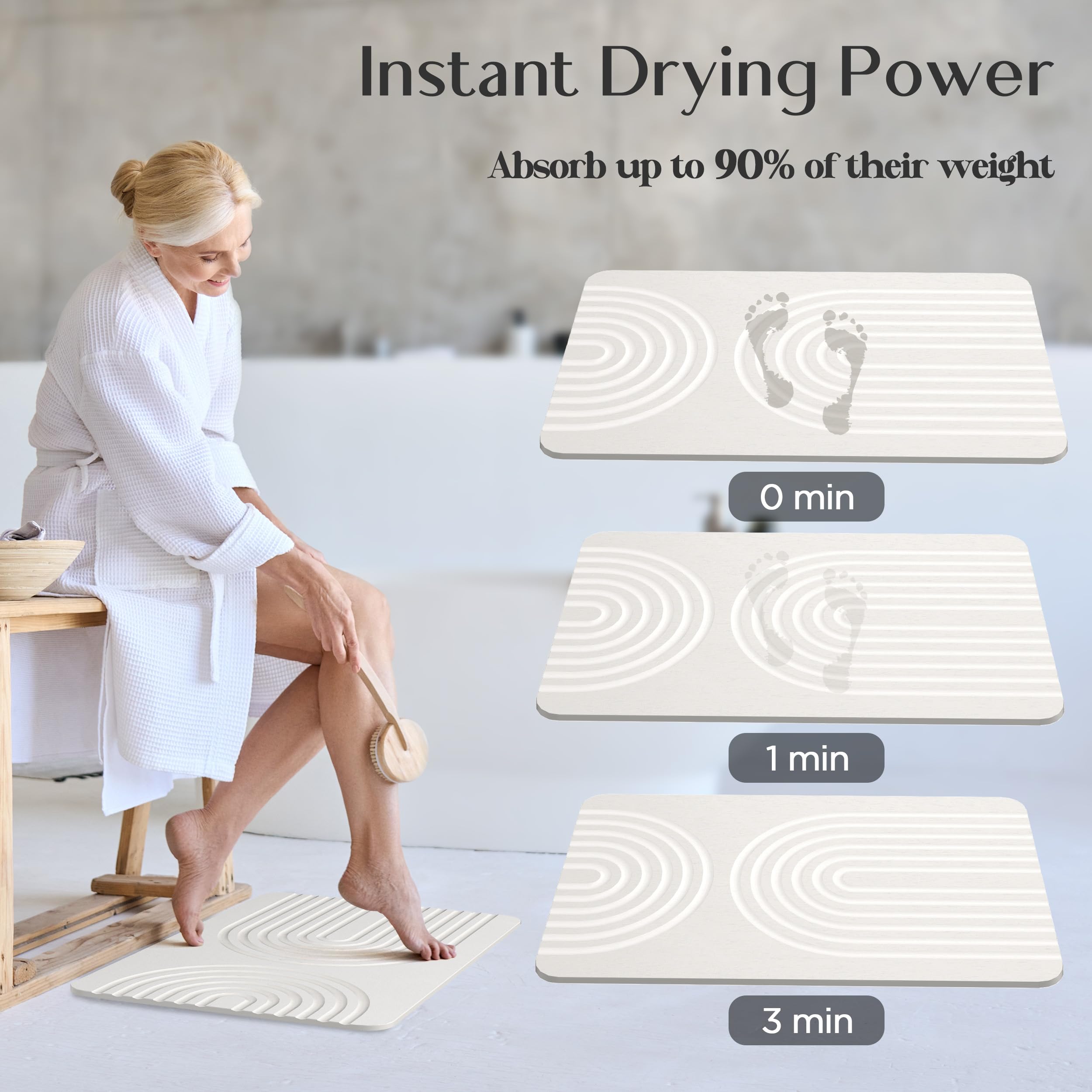 Hblife 23.5'' X 15'' Stone Bath Mat, Quick Dry Bath Mats For Bathroom, Non Slip Bathroom Floor Mat Bathtub Mat, Stone Dish Dryin